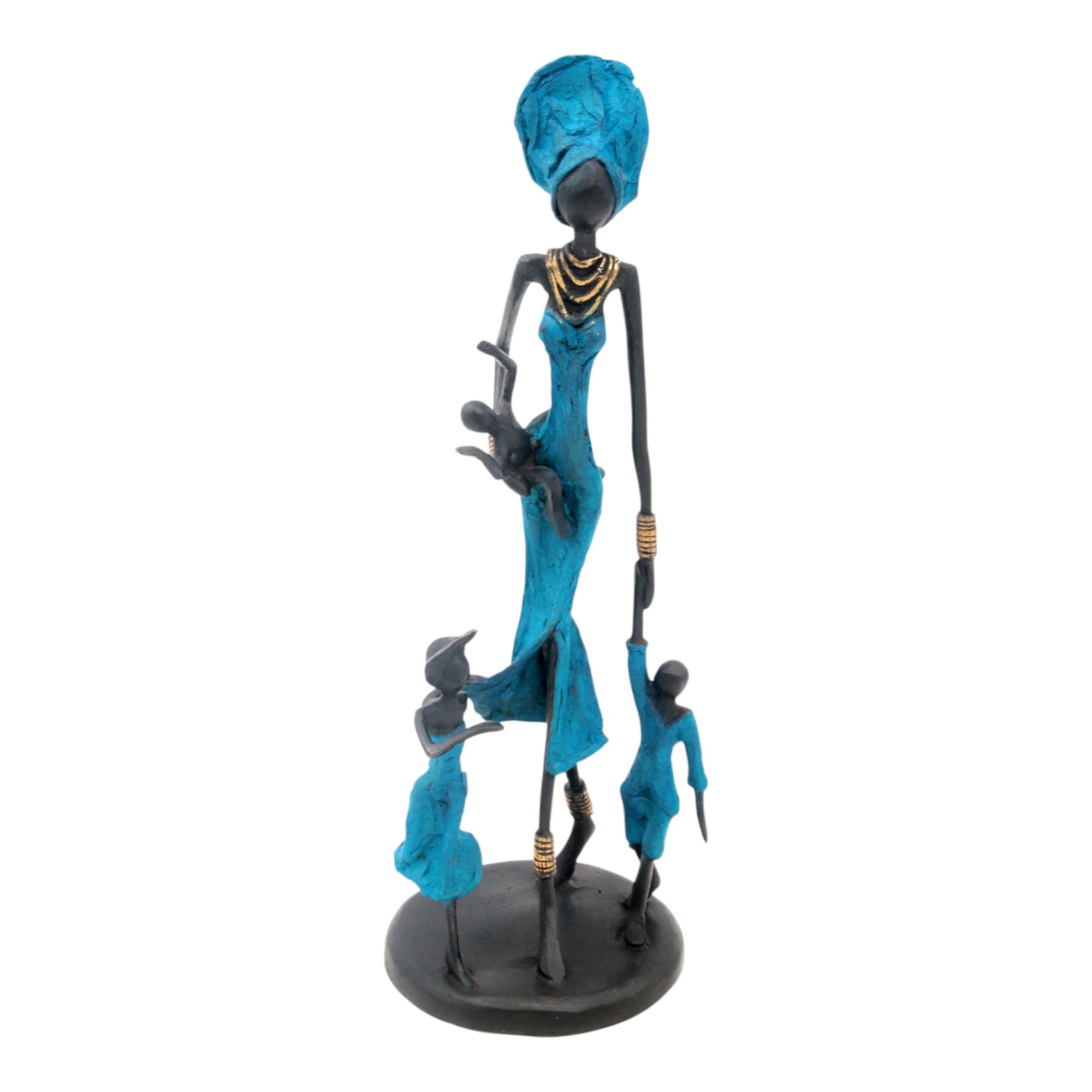 Bronze 3 enfants 35 cm bleu Bronzes d'Afrique
