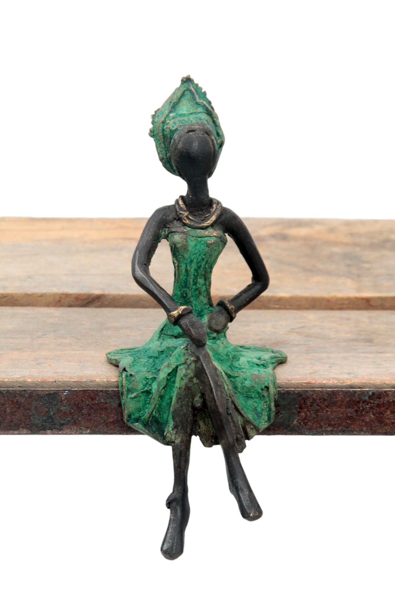 Bronze assis 15 cm vert n°8 Bronzes d&#39;Afrique
