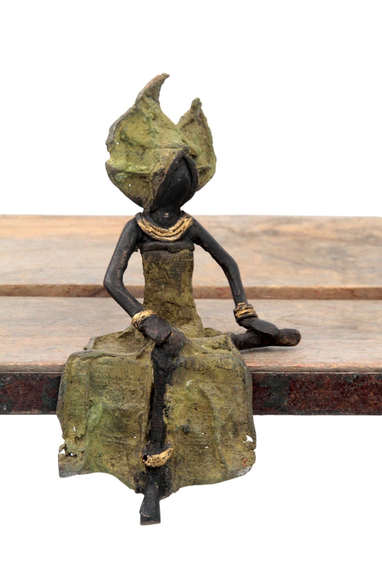 Bronze assis 15 cm vert n°10 Bronzes d&#39;Afrique