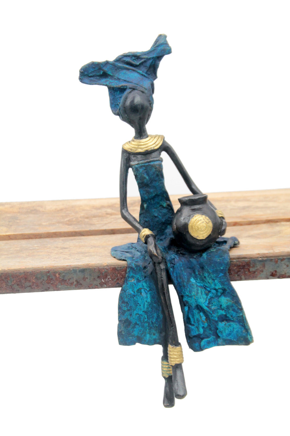 Bronze assis 25 cm bleu n°10 Bronzes d&#39;Afrique