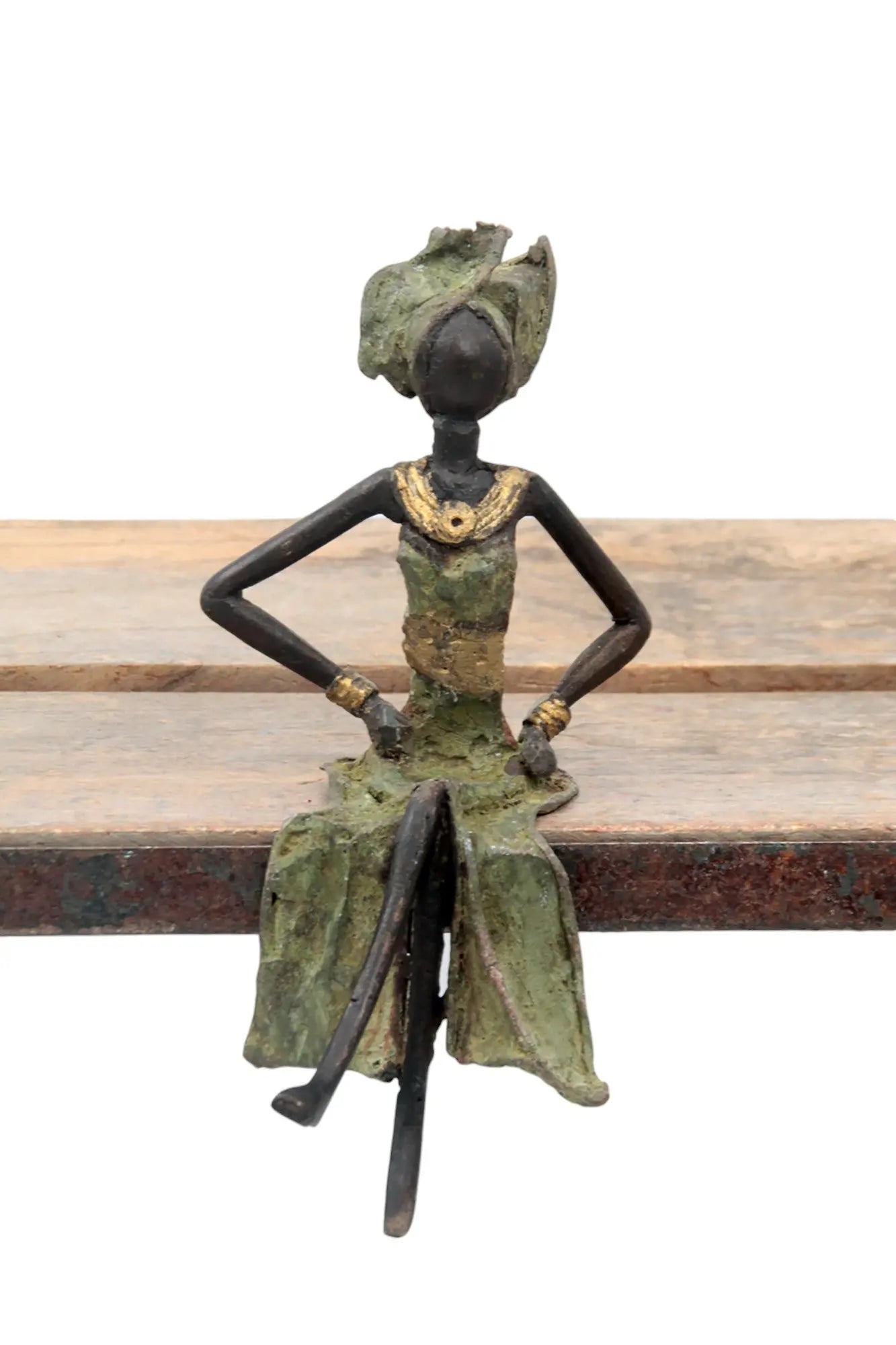 Bronze assis 15 cm vert n°4 Bronzes d&#39;Afrique