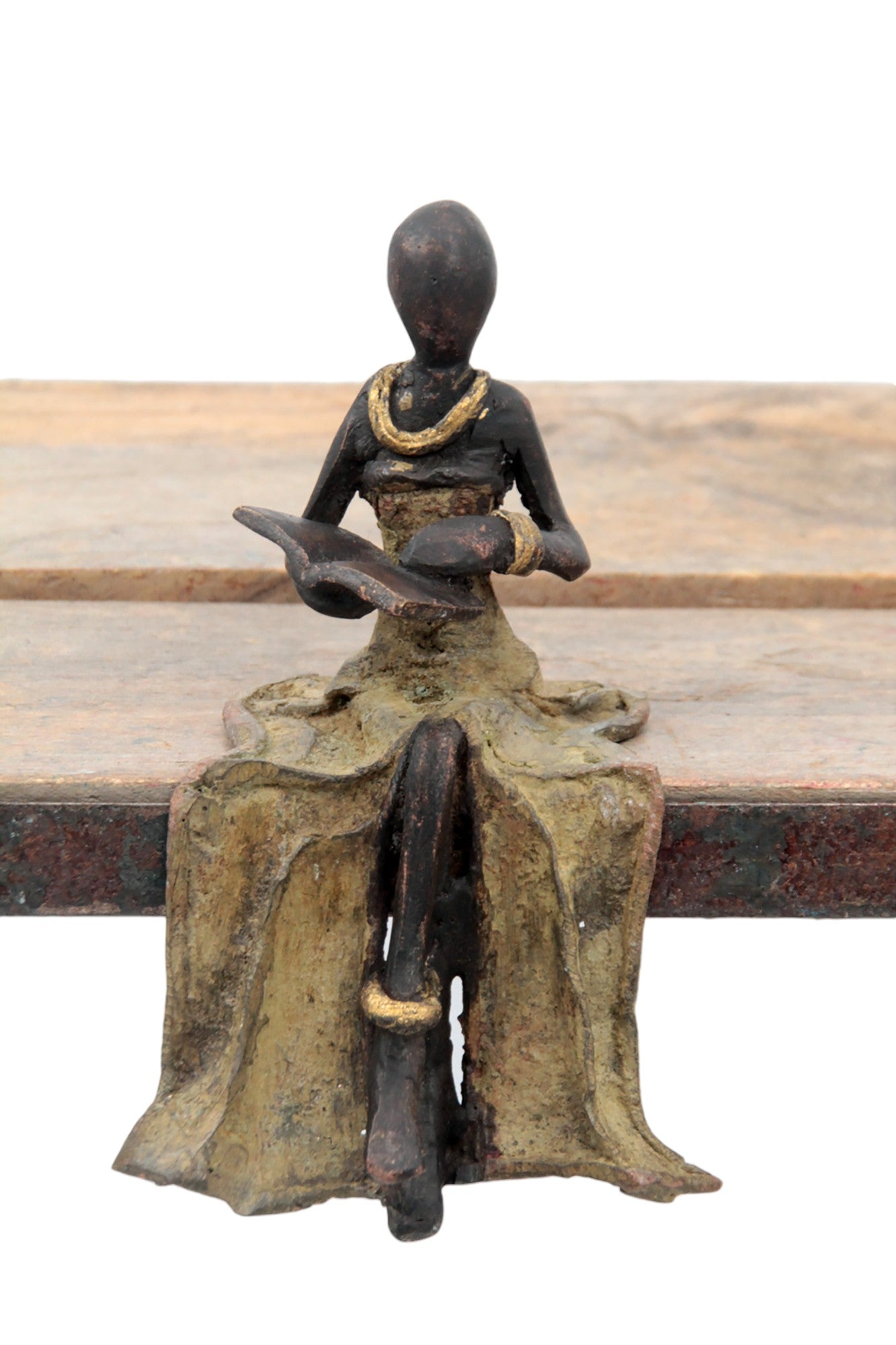 Bronze assis 15 cm vert n°12 Bronzes d&#39;Afrique