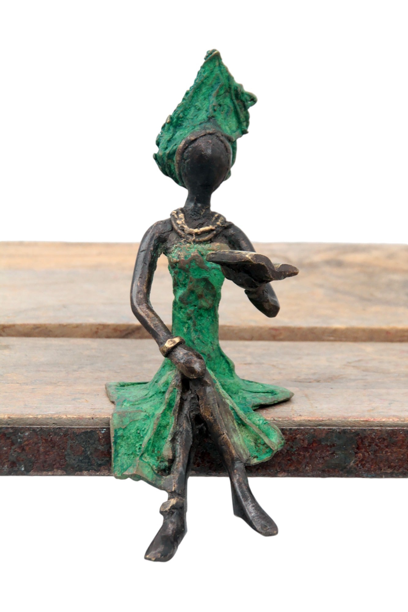 Bronze assis 15 cm vert n°16 Bronzes d&#39;Afrique