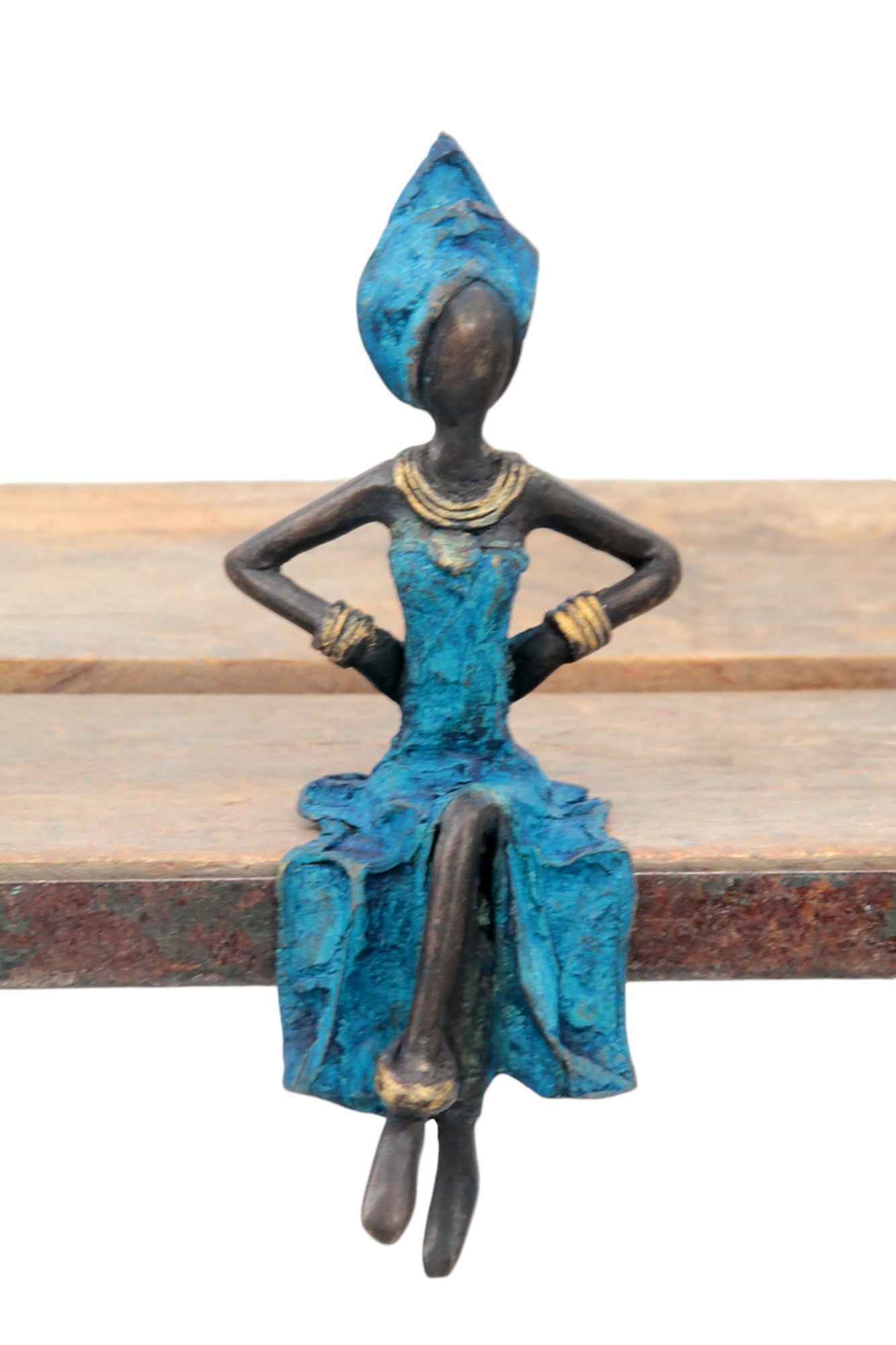 Bronze assis 15 cm bleu n°1 Bronzes d&#39;Afrique