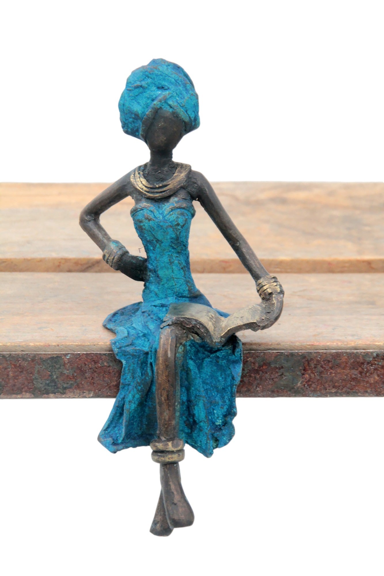 Bronze assis 15 cm bleu n°2 Bronzes d&#39;Afrique