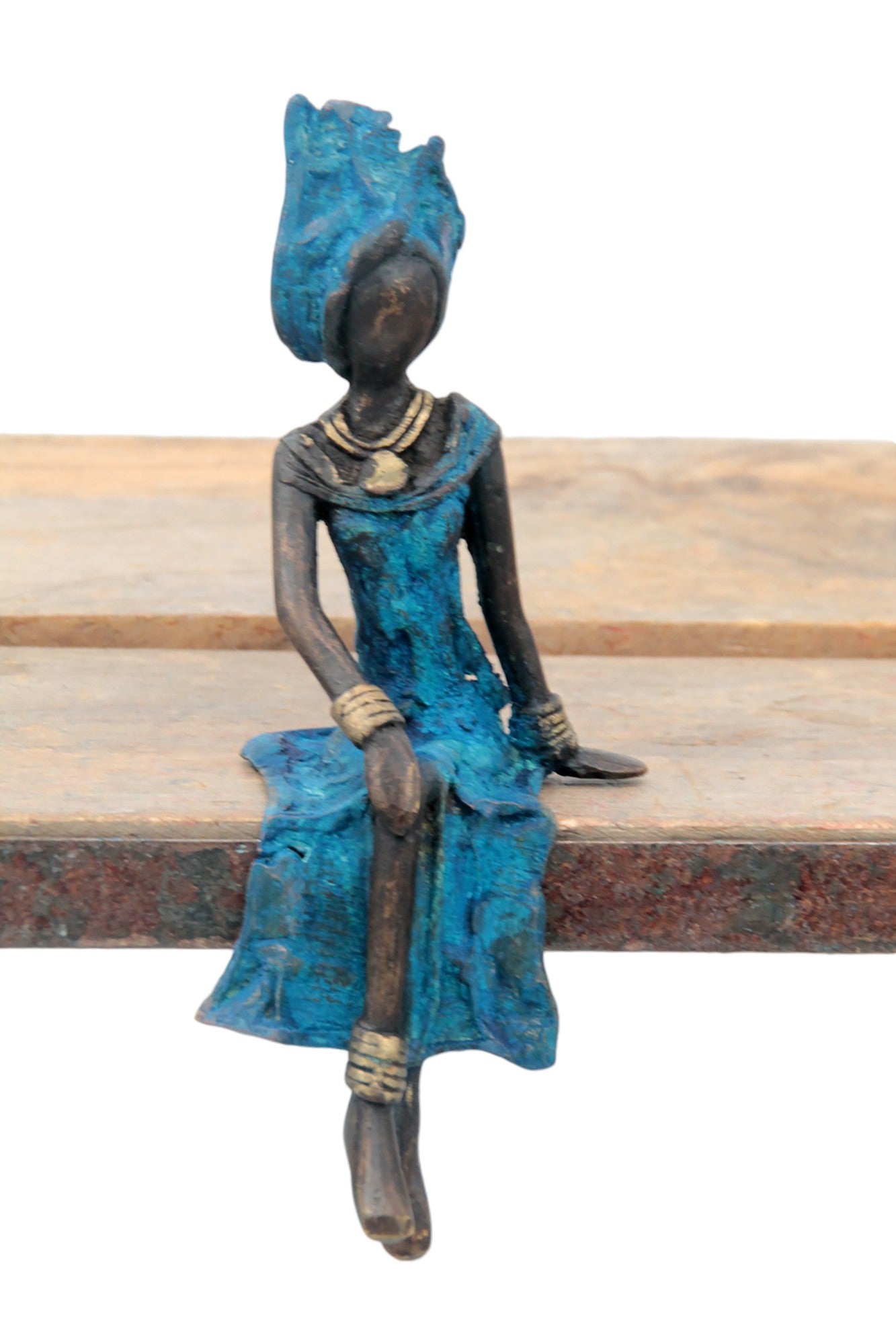 Bronze assis 15 cm bleu n°4 Bronzes d&#39;Afrique