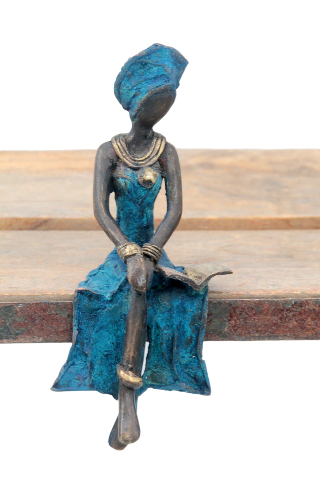 Bronze assis 15 cm bleu n°11 Bronzes d&#39;Afrique
