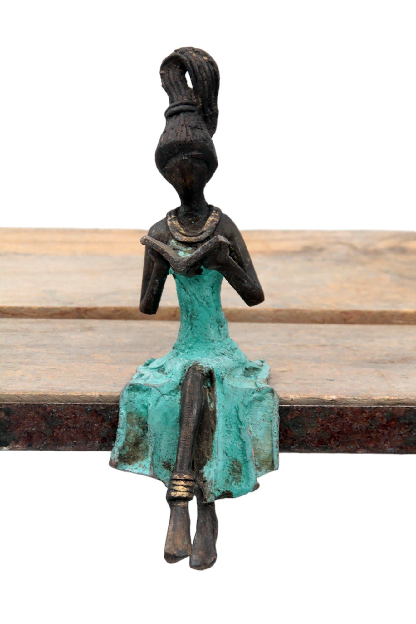 Bronze assis 15 cm turquoise n°9 Bronzes d&#39;Afrique