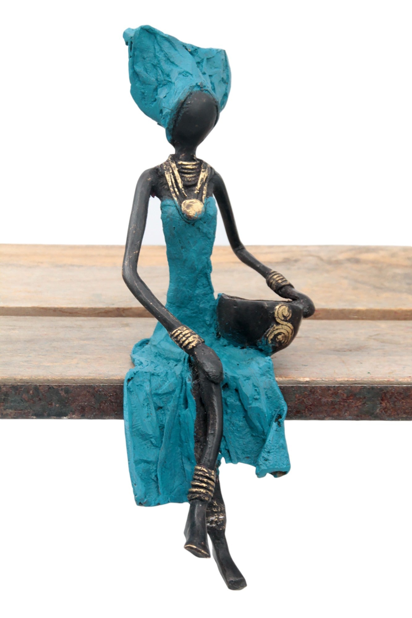 Bronze assis 25 cm bleu n°17 Bronzes d&#39;Afrique