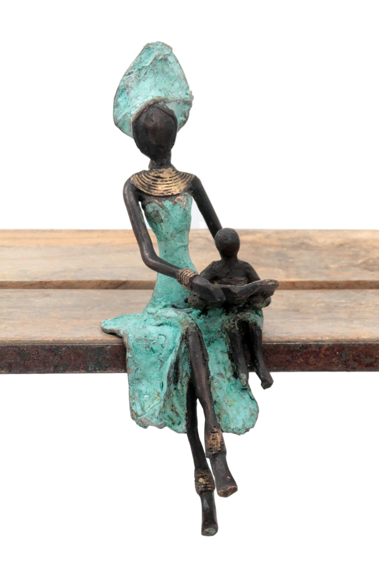 Bronze assis 25 cm turquoise n°18 Bronzes d&#39;Afrique