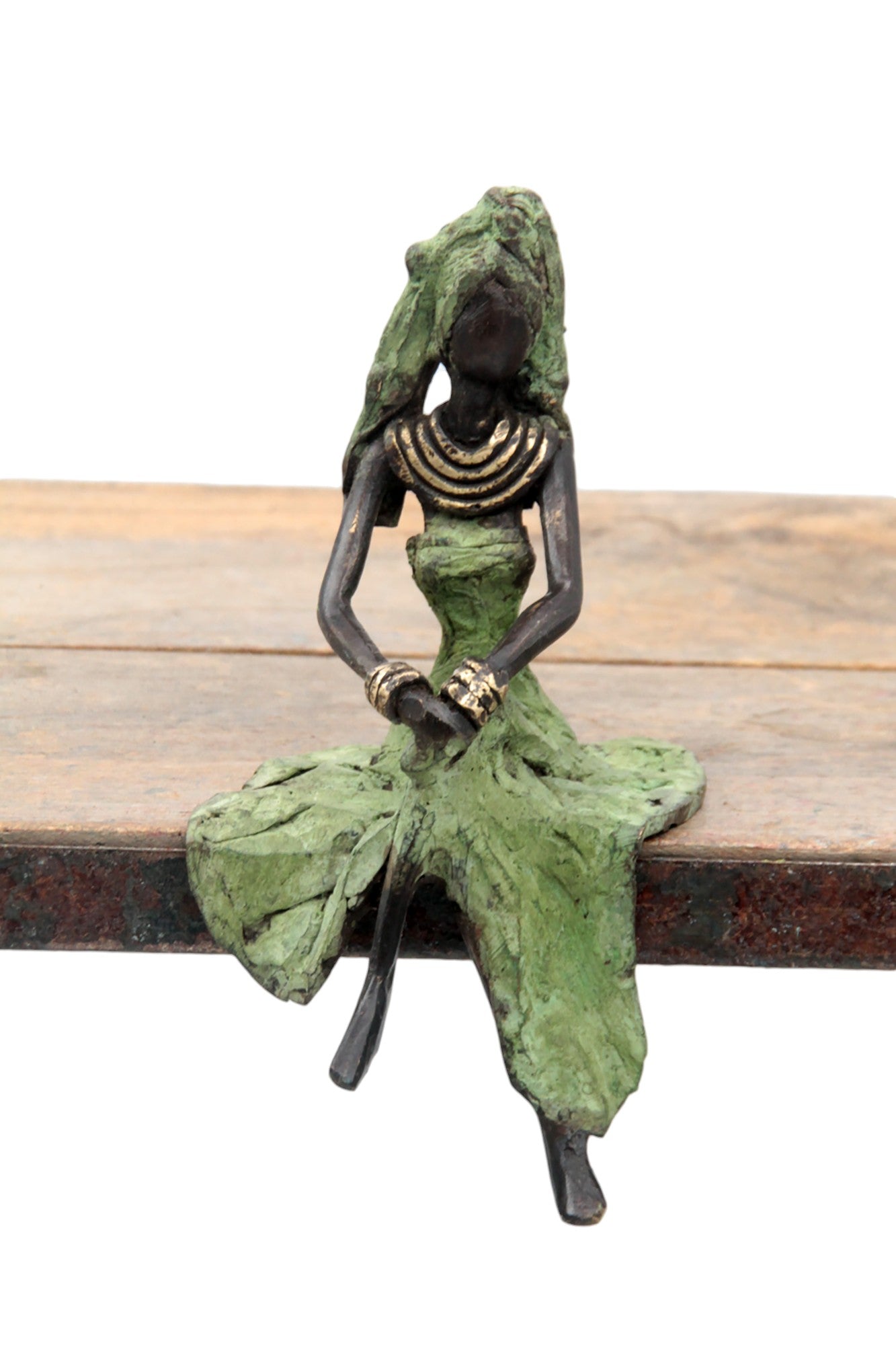 Bronze assis 15 cm vert n°8 