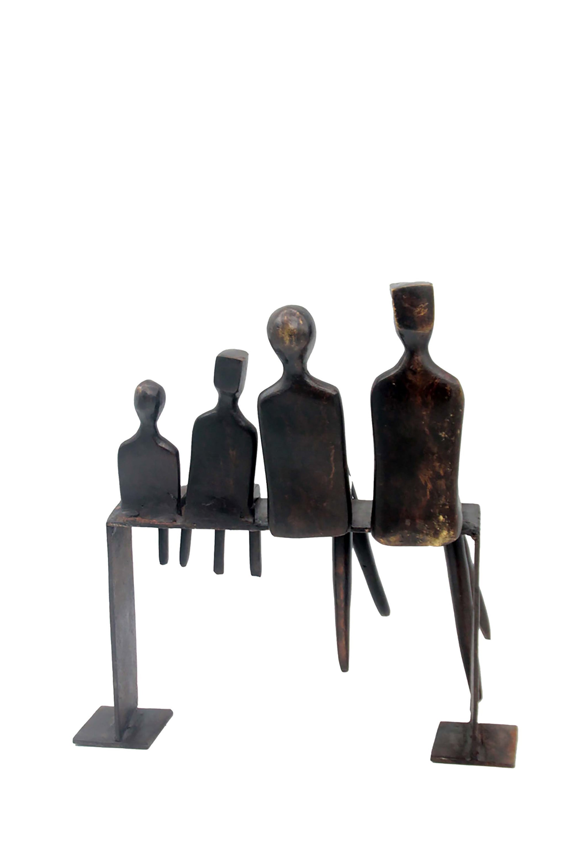 Bronze famille abstraite sur banc 28 cm marron n°2 Bronzes d&#39;Afrique