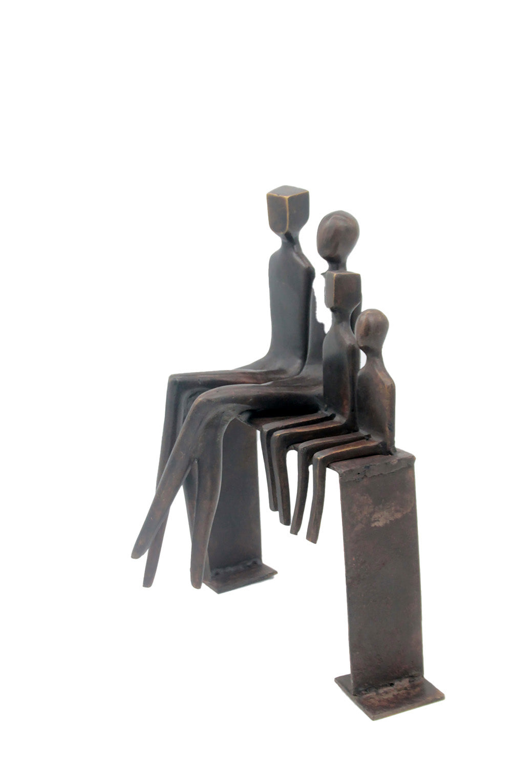 Bronze famille abstraite sur banc 28 cm marron n°3 Bronzes d'Afrique