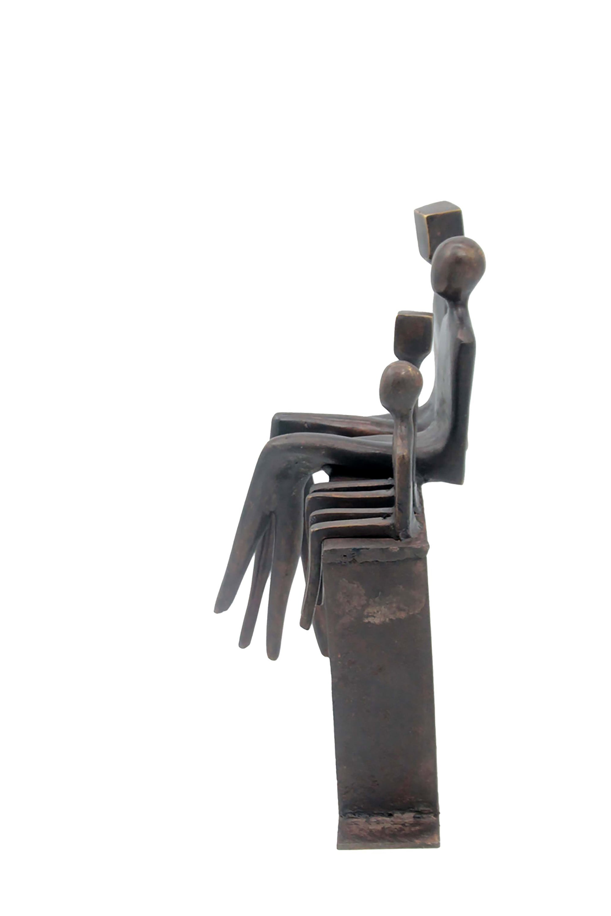 Bronze famille abstraite sur banc 28 cm marron n°3 Bronzes d&#39;Afrique