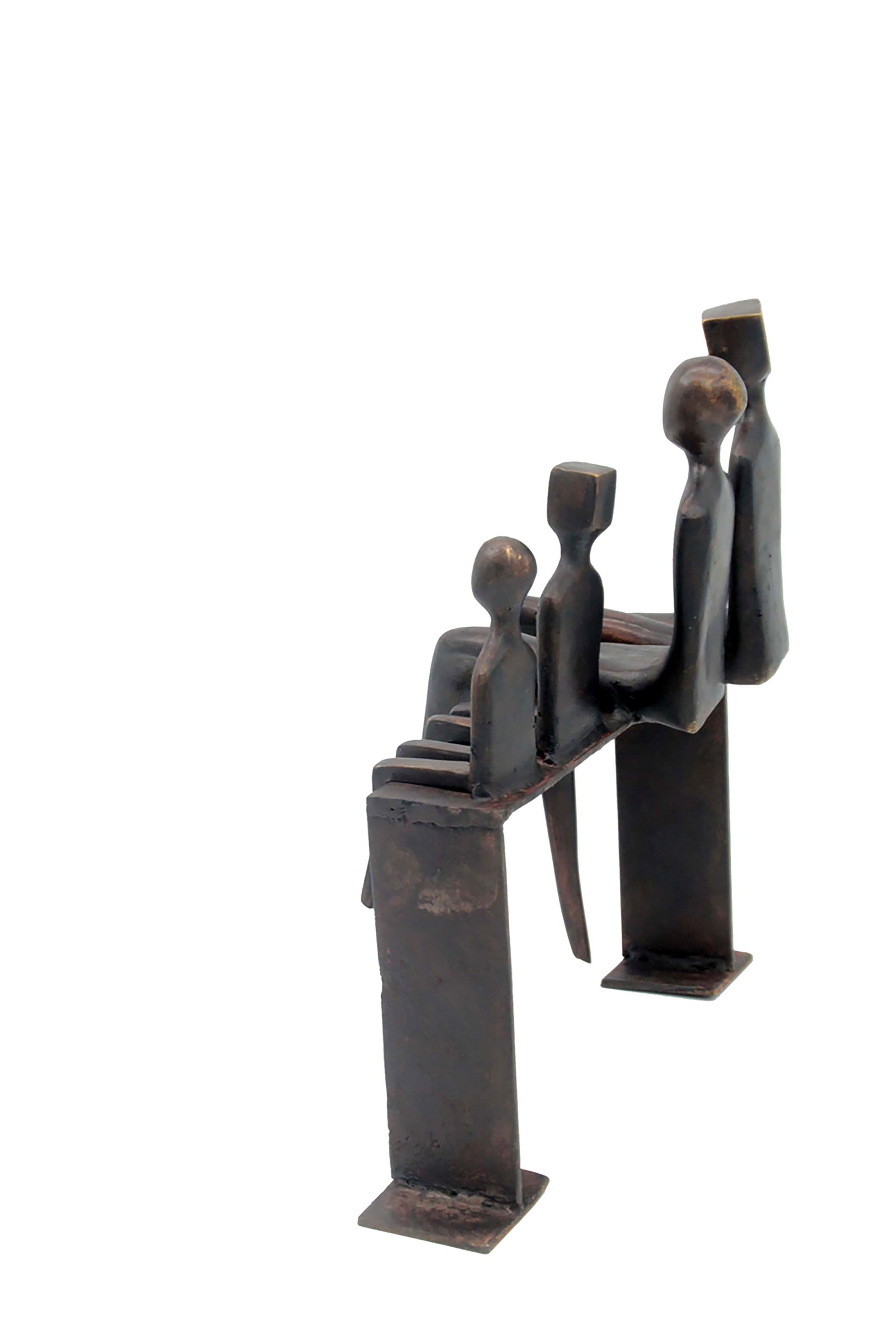 Bronze famille abstraite sur banc 28 cm marron n°3 Bronzes d&#39;Afrique