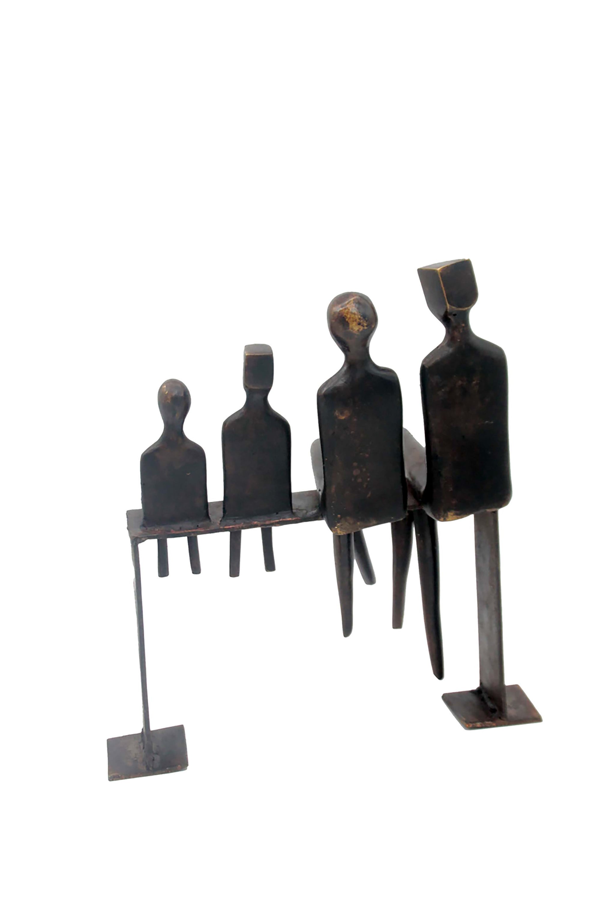 Bronze famille abstraite sur banc 28 cm marron n°3 Bronzes d&#39;Afrique