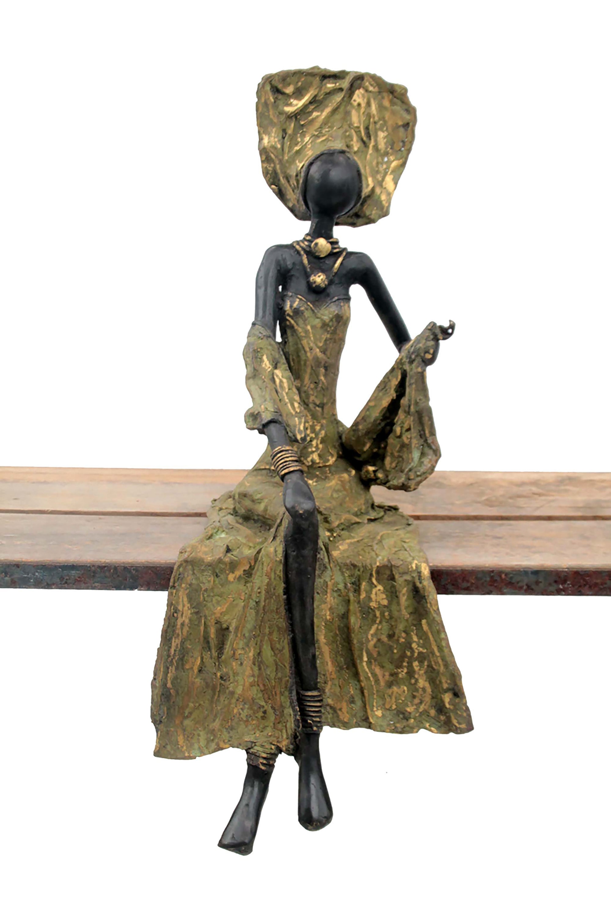 Bronze assis 40 cm vert n°4 Bronzes d&#39;Afrique