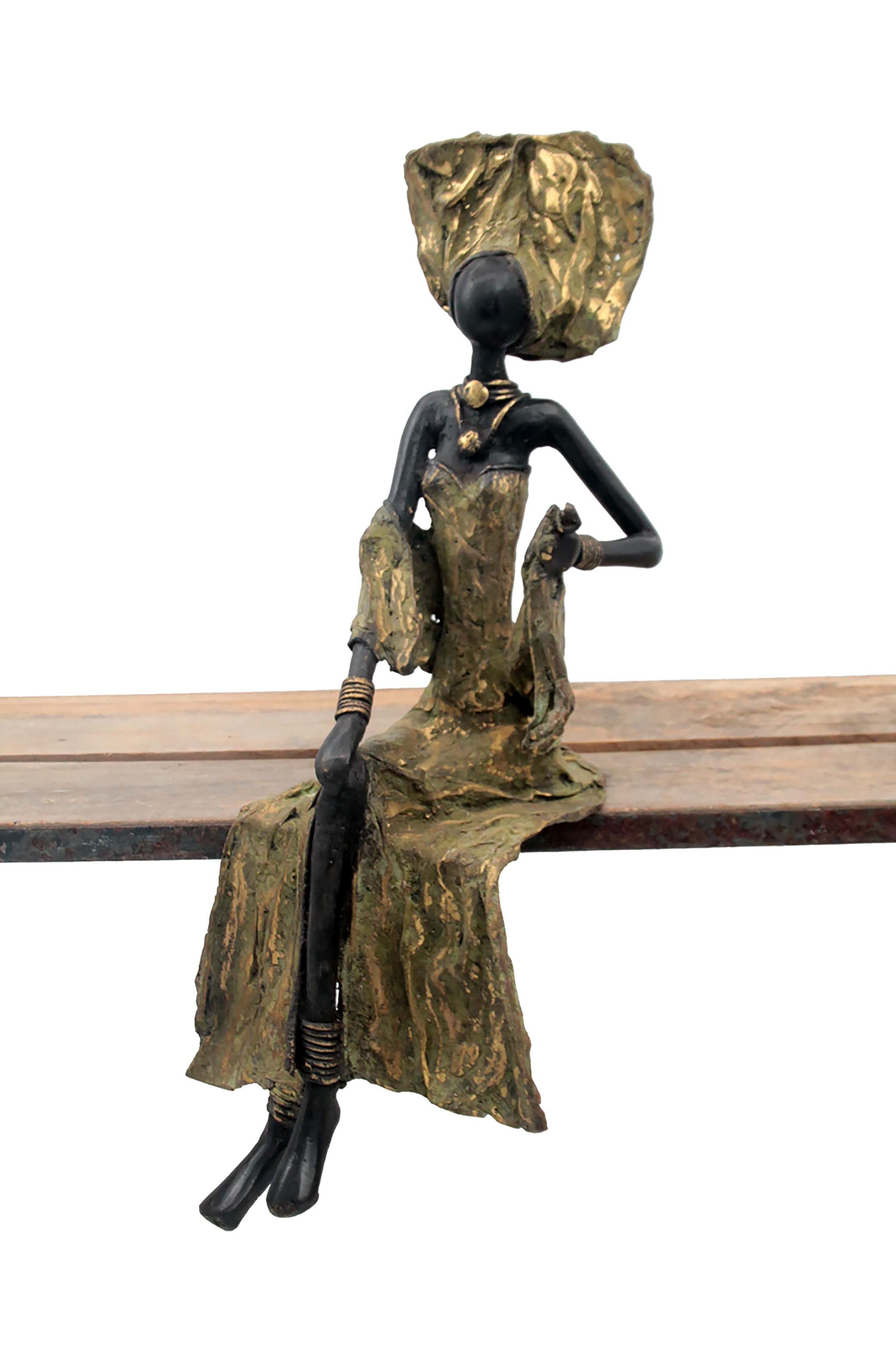 Bronze assis 40 cm vert n°4 Bronzes d&#39;Afrique