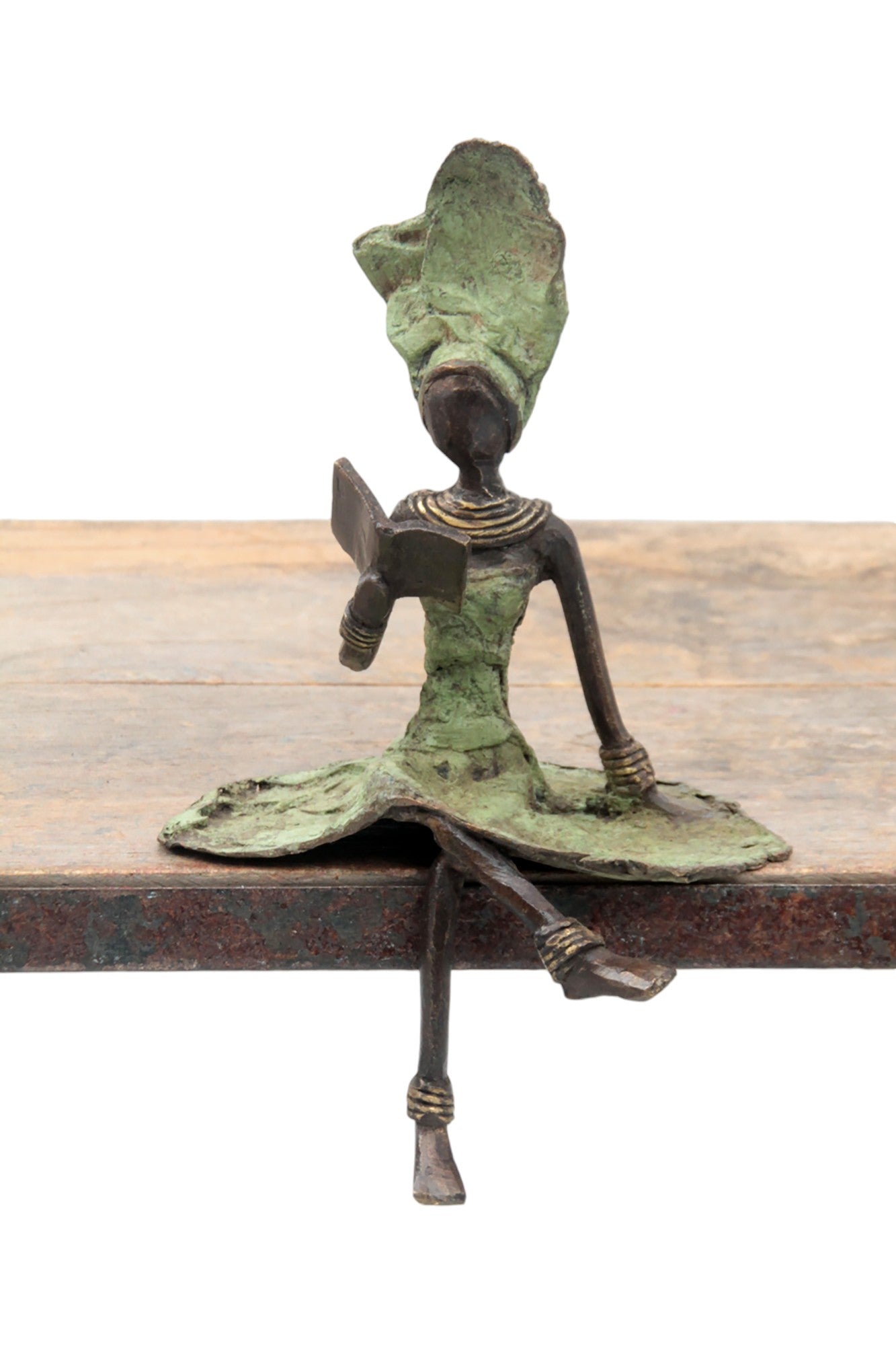 Bronze assis 15 cm vert n°1 