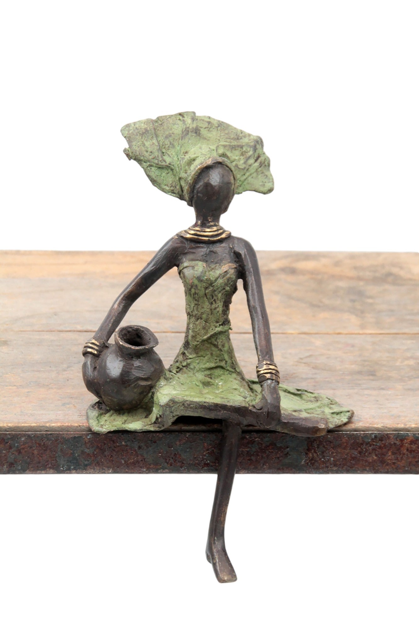 Bronze assis 15 cm vert n°3 