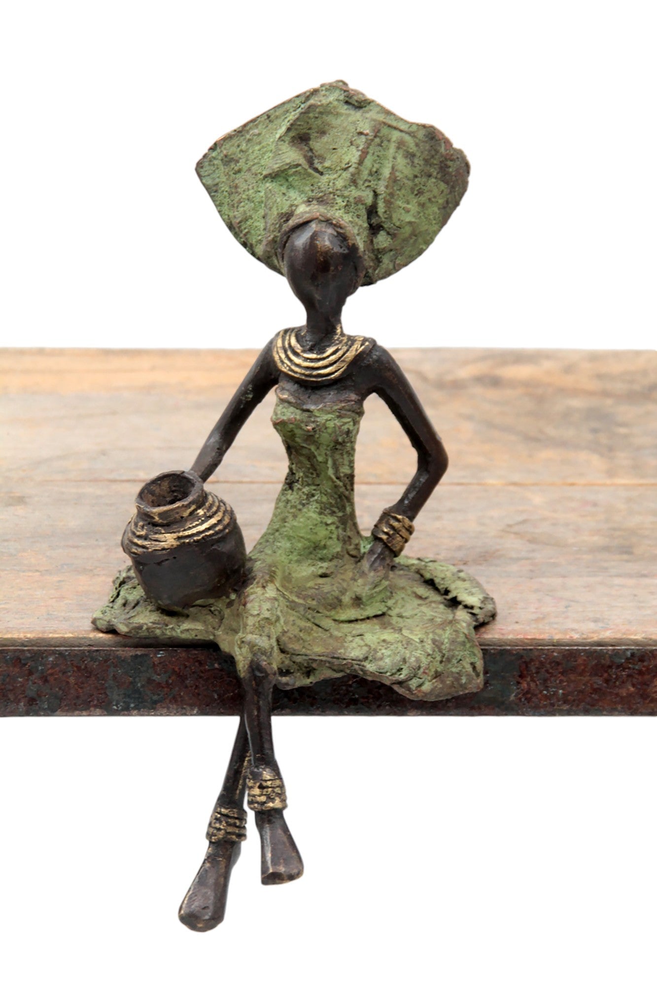 Bronze assis 15 cm vert n°14 