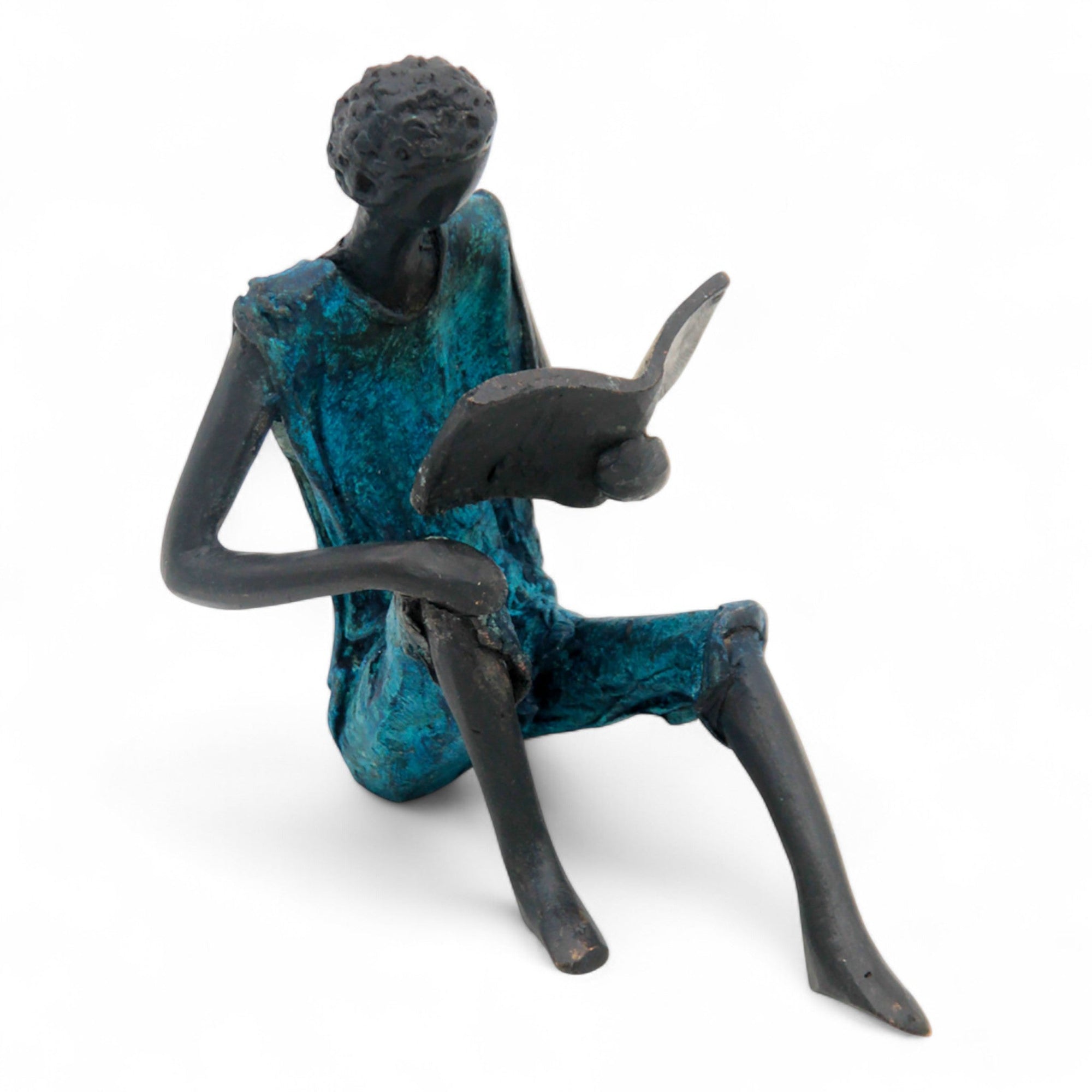 Bronze assis à poser 25 cm bleu n°1 