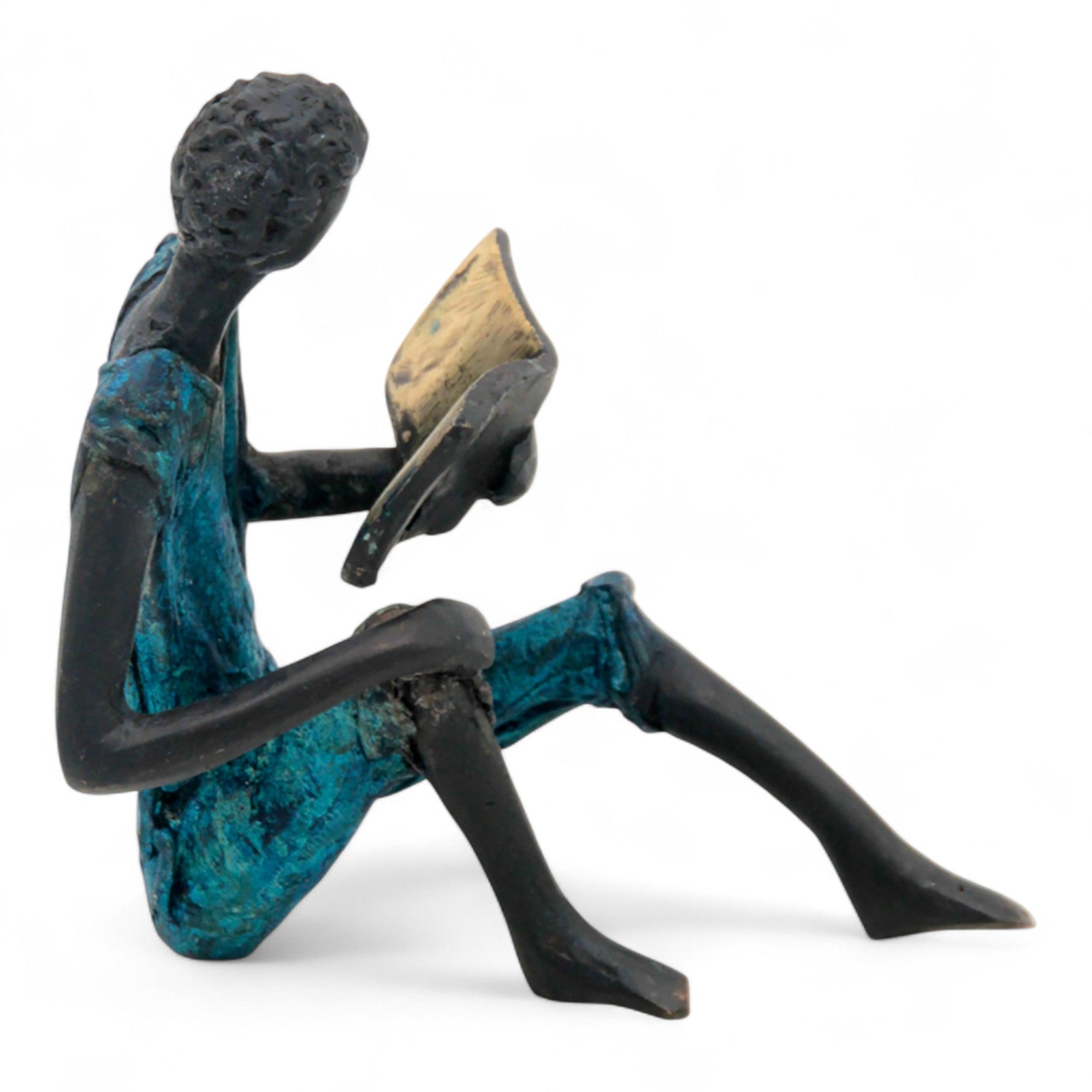 Bronze assis à poser 25 cm bleu n°1 