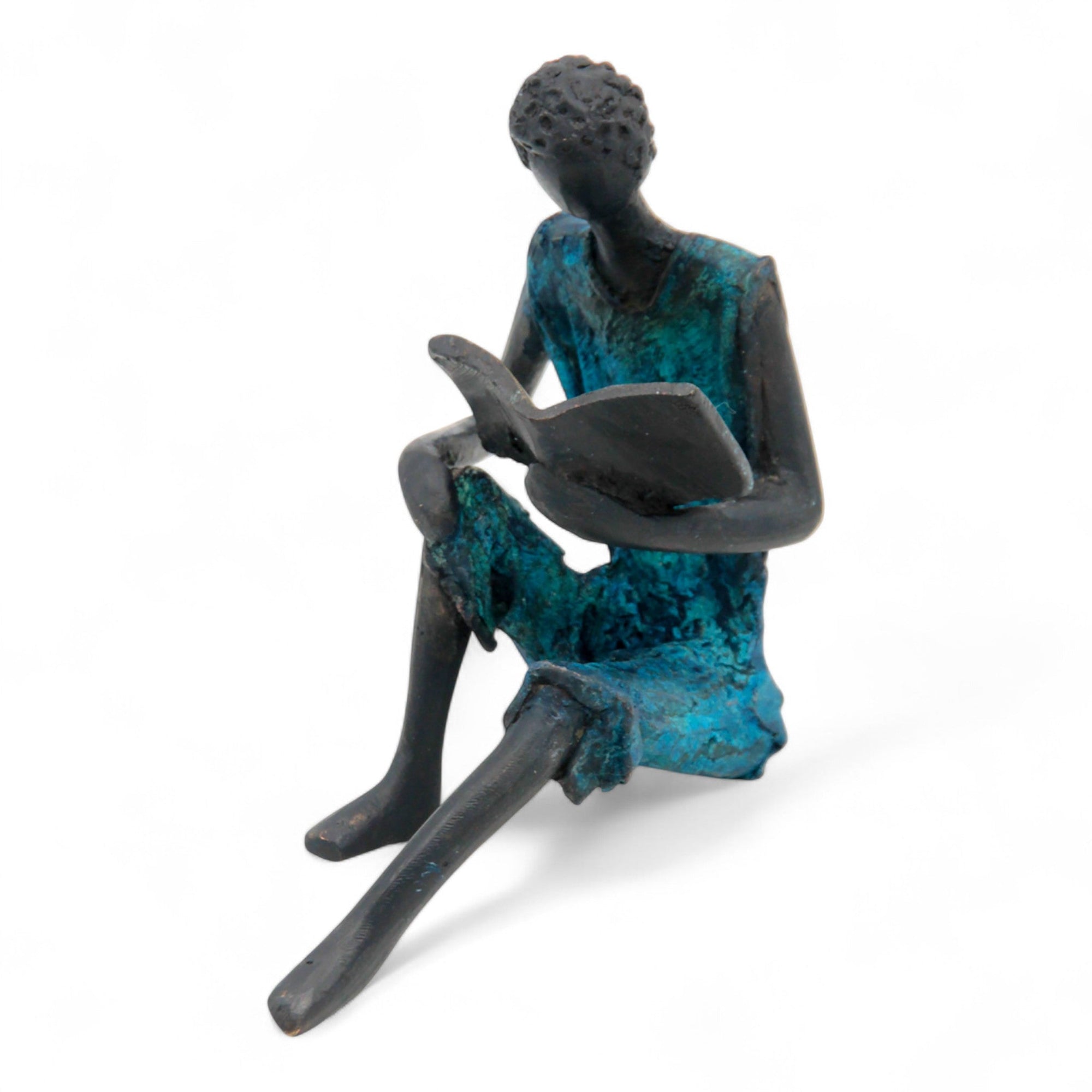 Bronze assis à poser 25 cm bleu n°1 