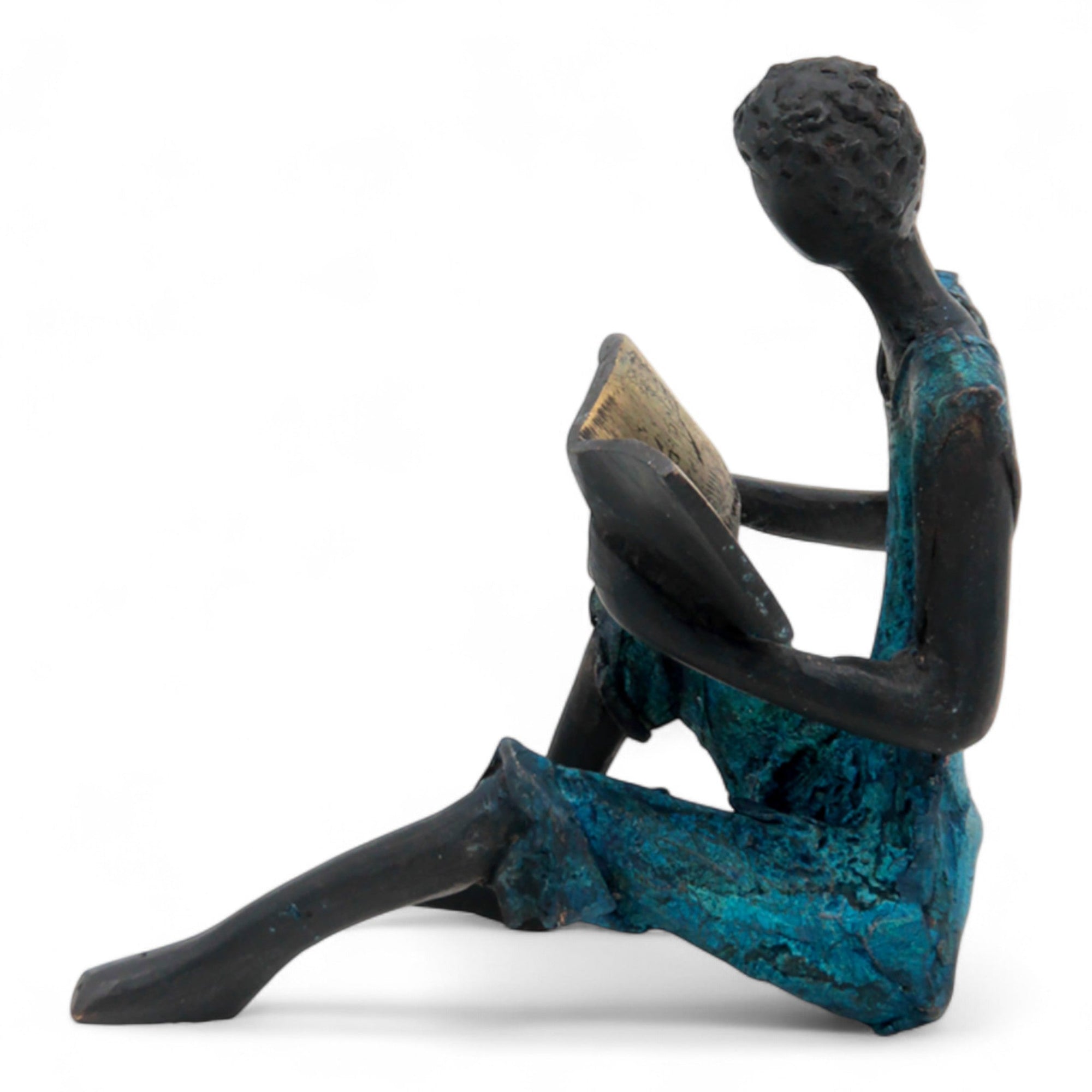 Bronze assis à poser 25 cm bleu n°1 