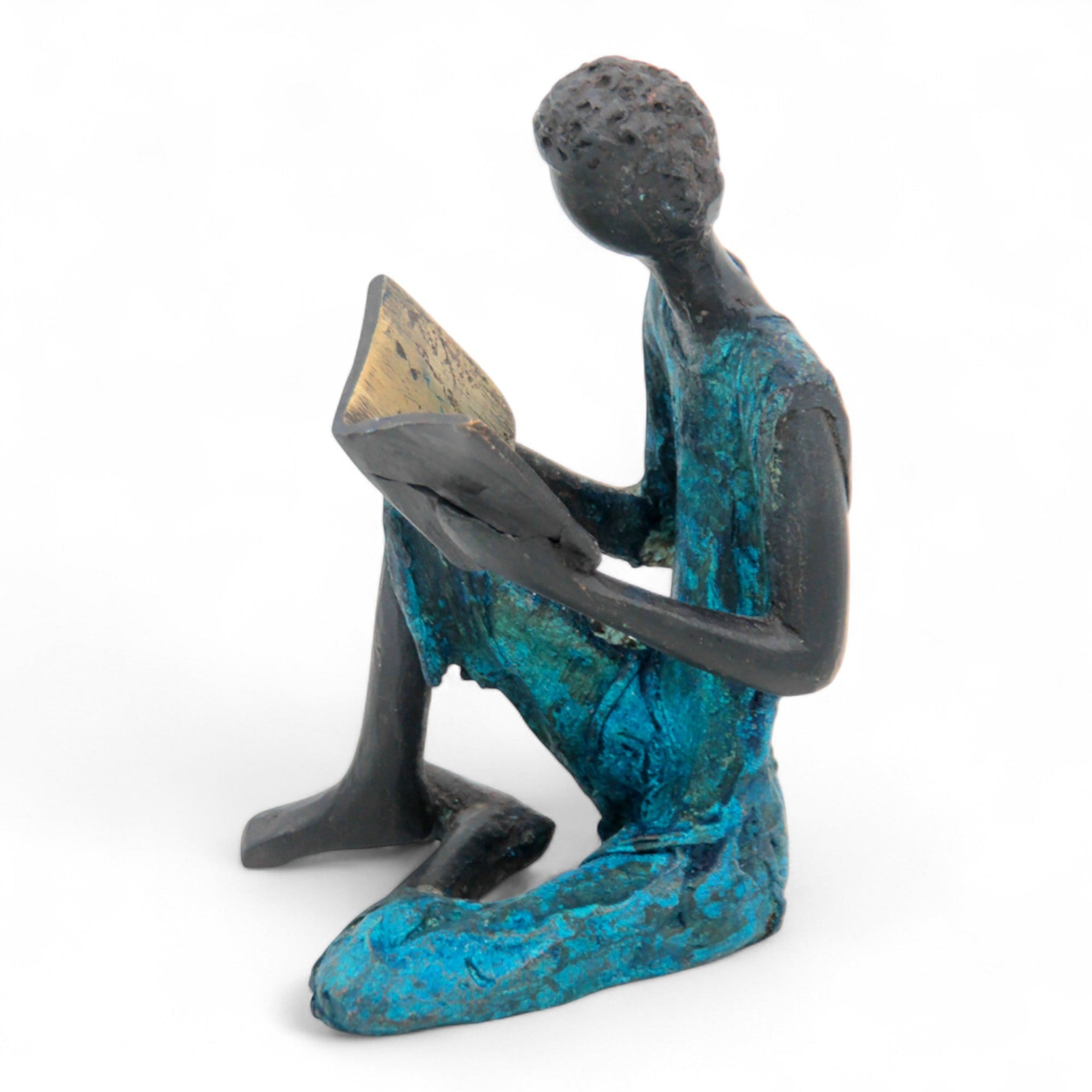 Bronze assis à poser 25 cm bleu n°3 