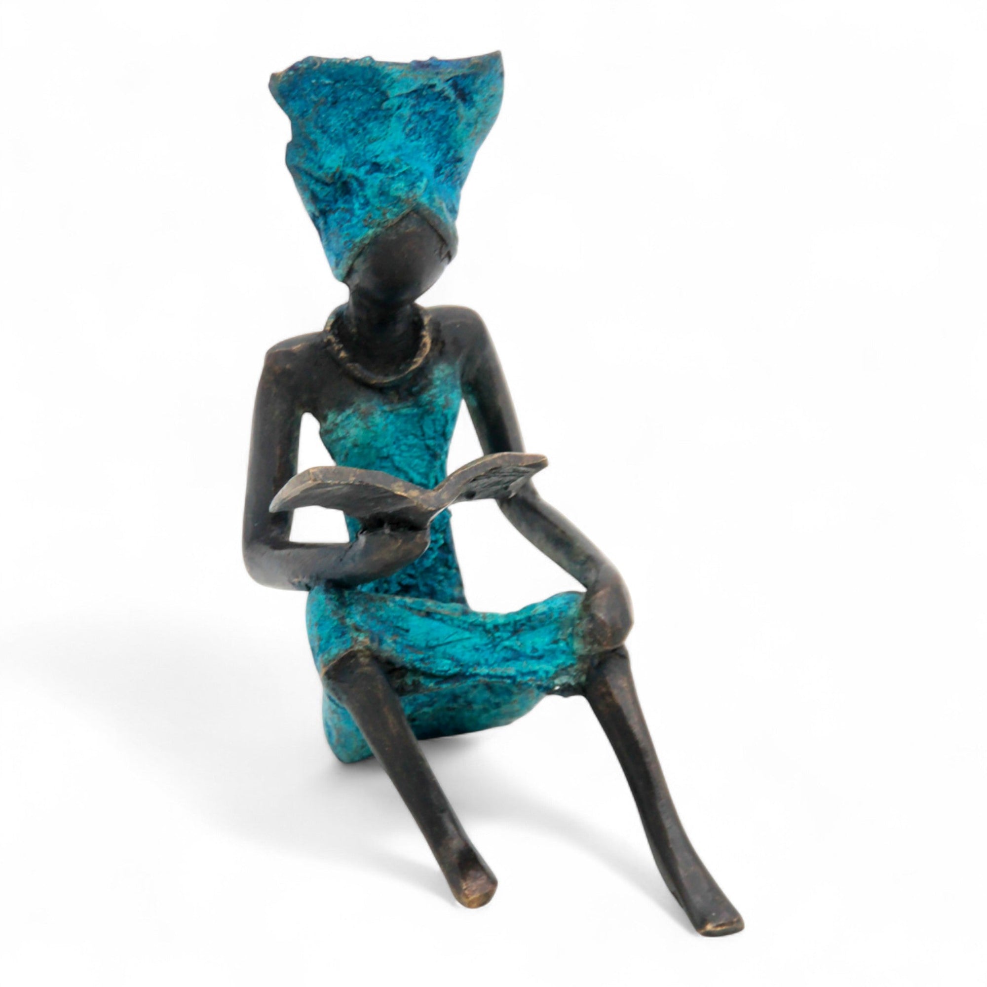 Bronze assis à poser 25 cm bleu n°4 