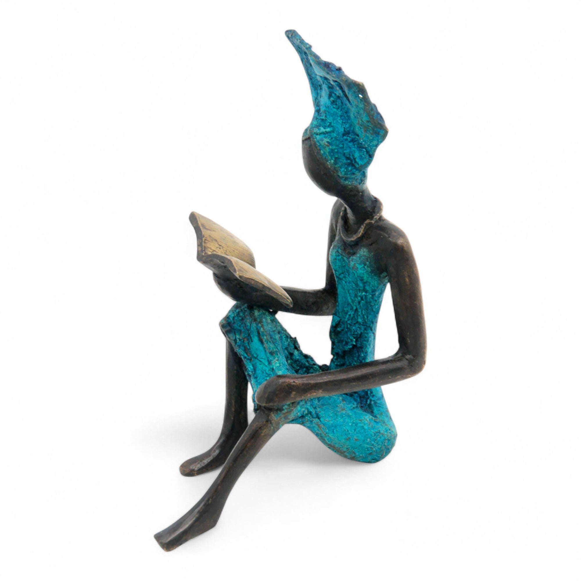 Bronze assis à poser 25 cm bleu n°4 