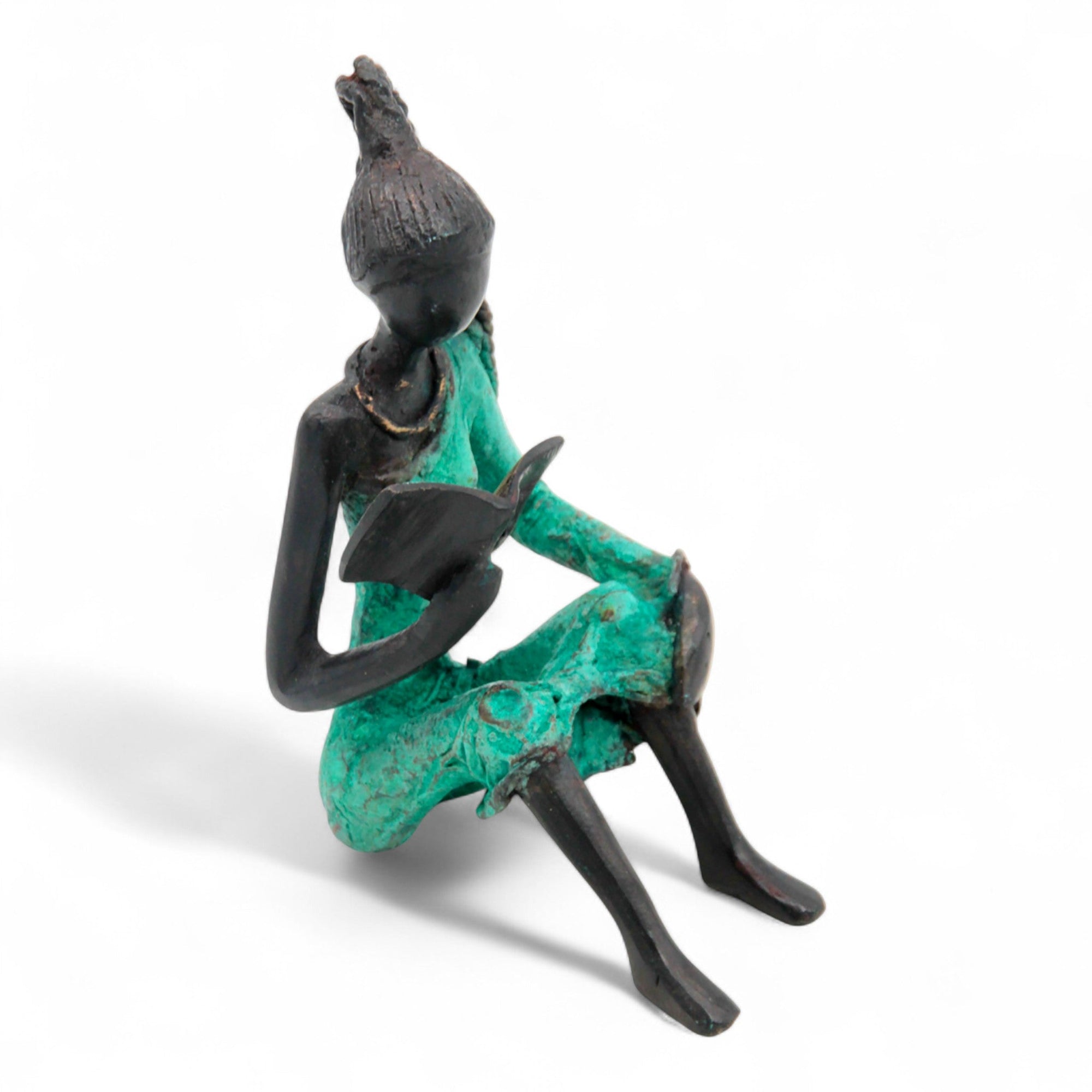 Bronze assis à poser 25 cm turquoise n°1 