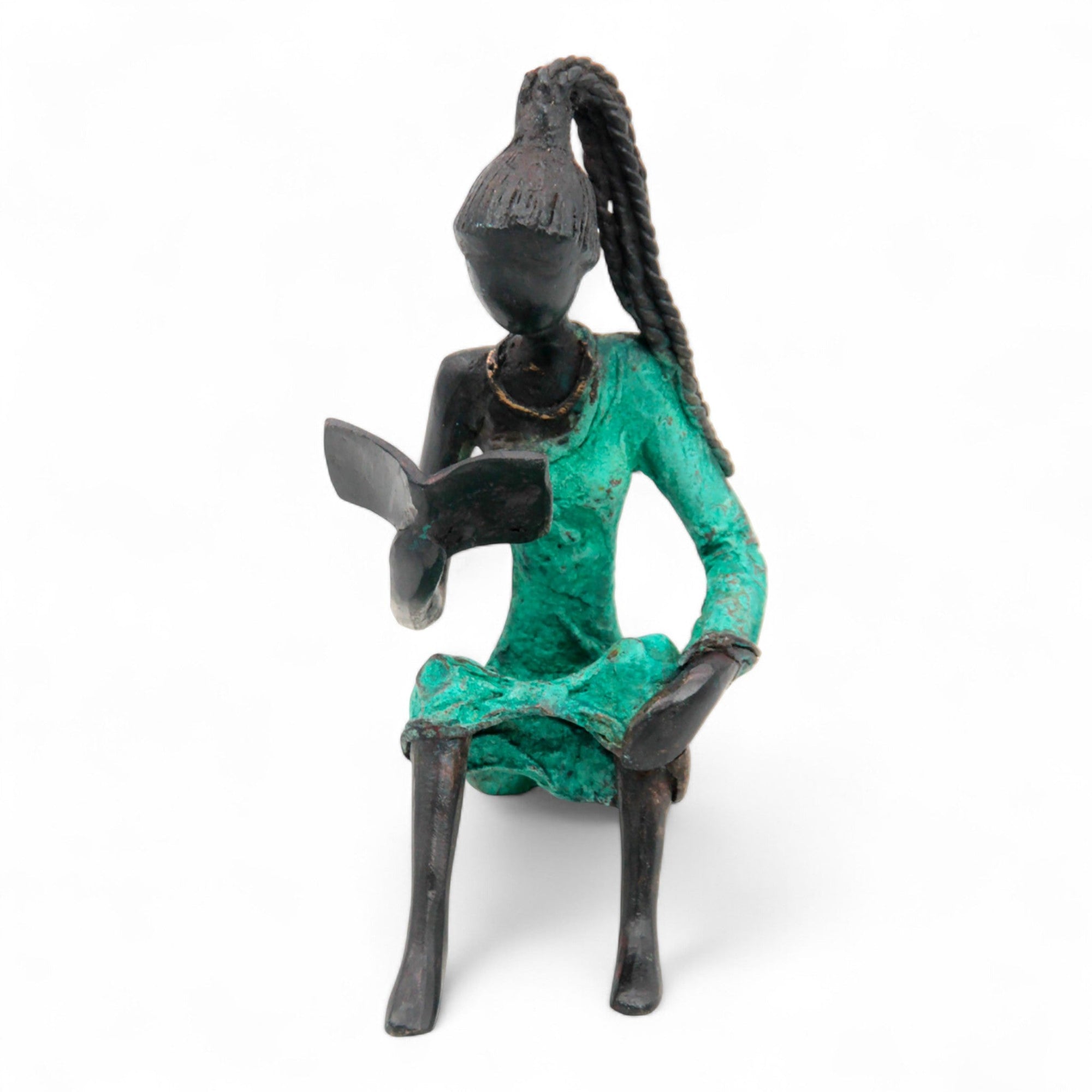 Bronze assis à poser 25 cm turquoise n°1 