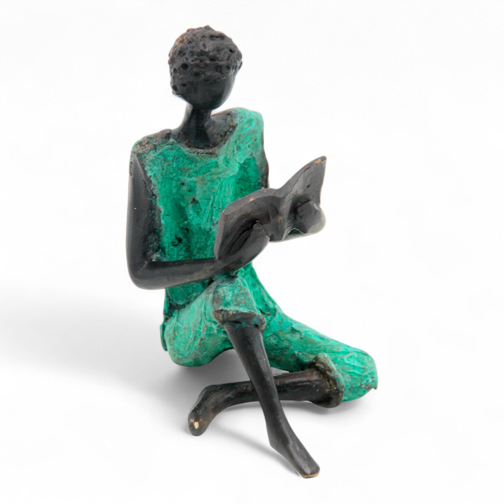 Bronze assis à poser 25 cm turquoise n°2 