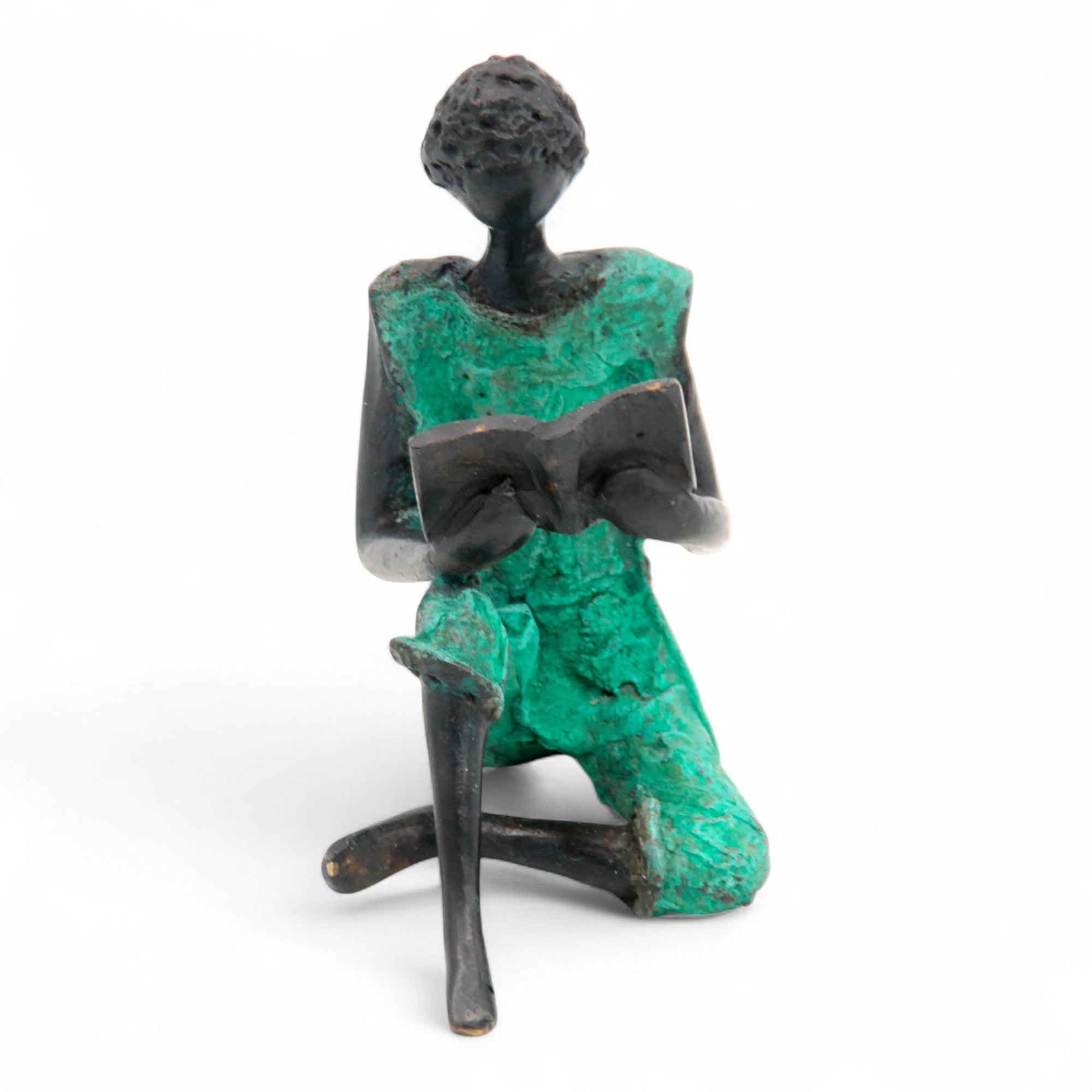 Bronze assis à poser 25 cm turquoise n°2 