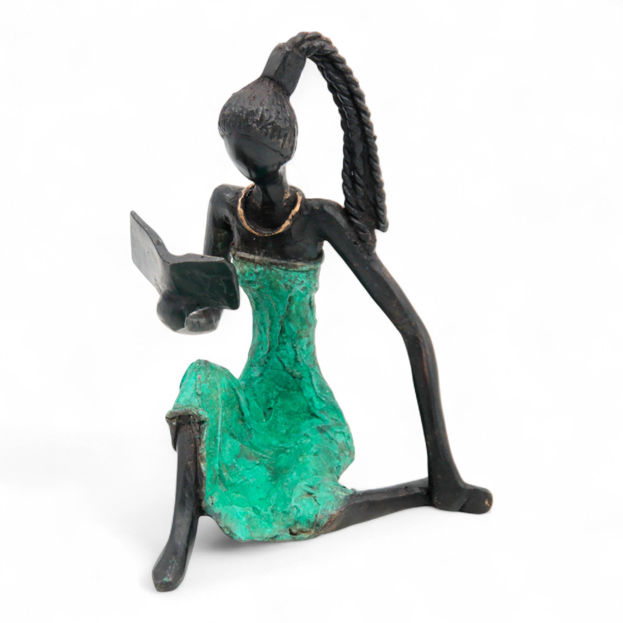 Bronze assis à poser 25 cm turquoise n°3 