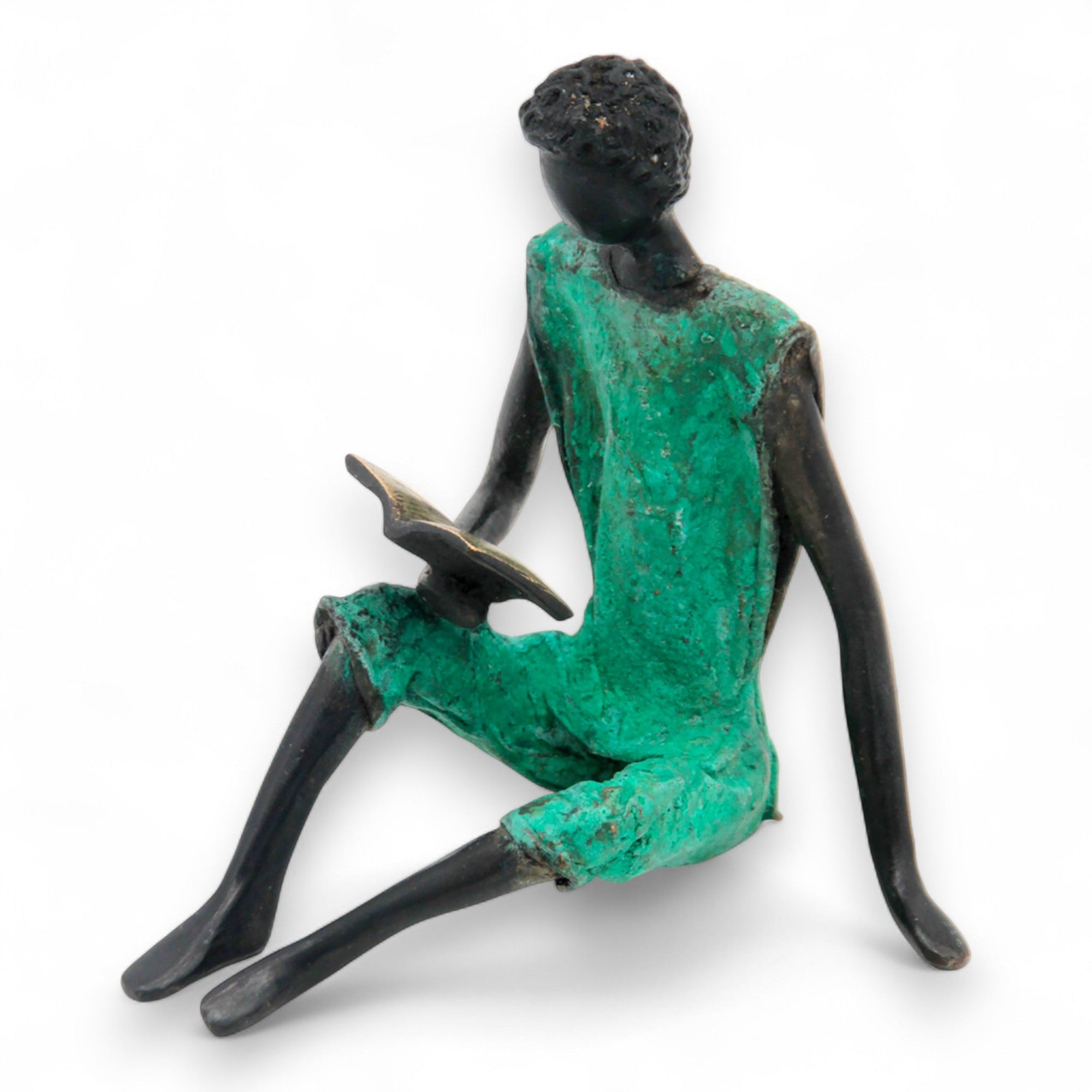 Bronze assis à poser 25 cm turquoise n°10 