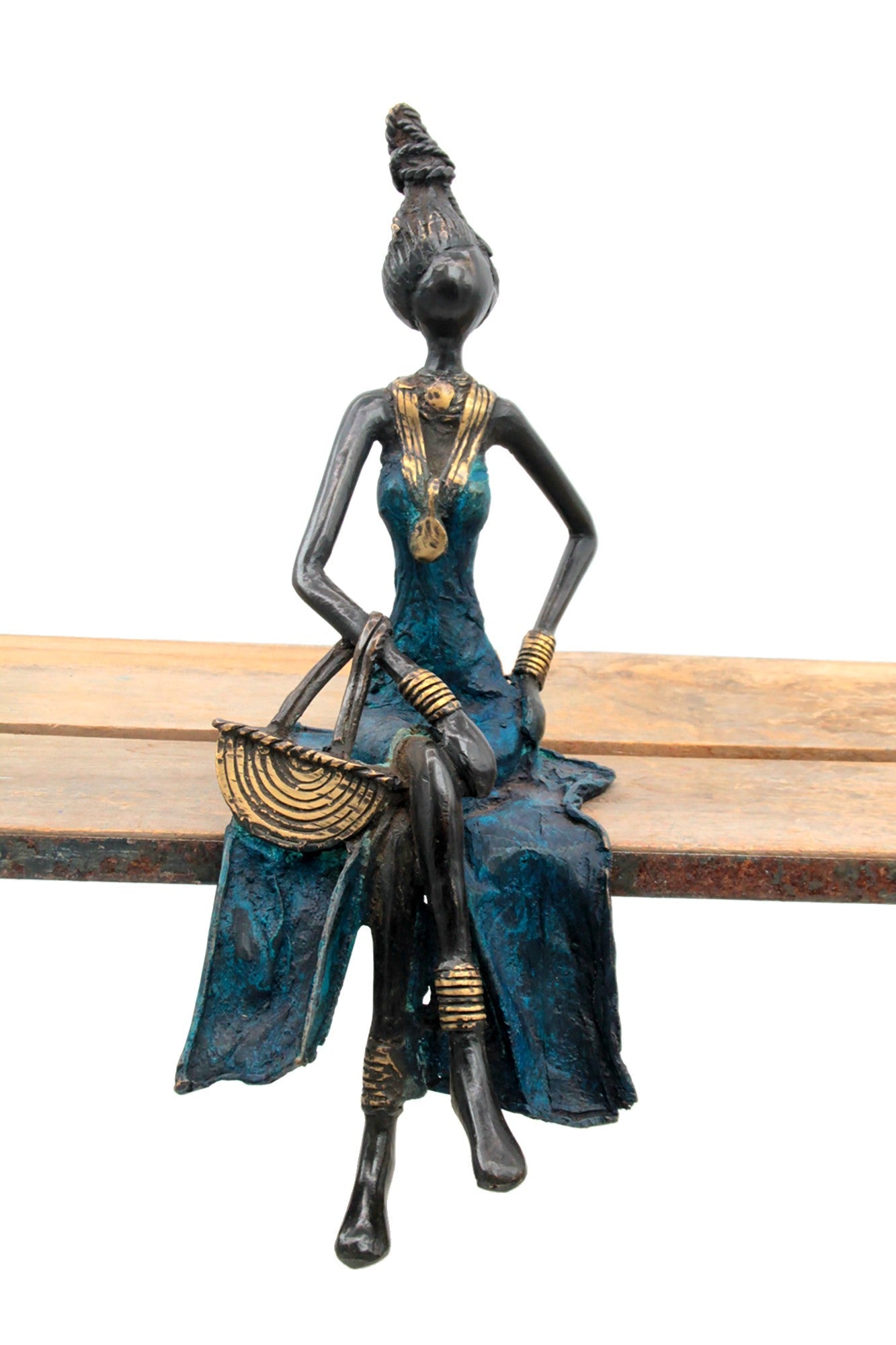 Bronze assis 35 cm bleu n°2 