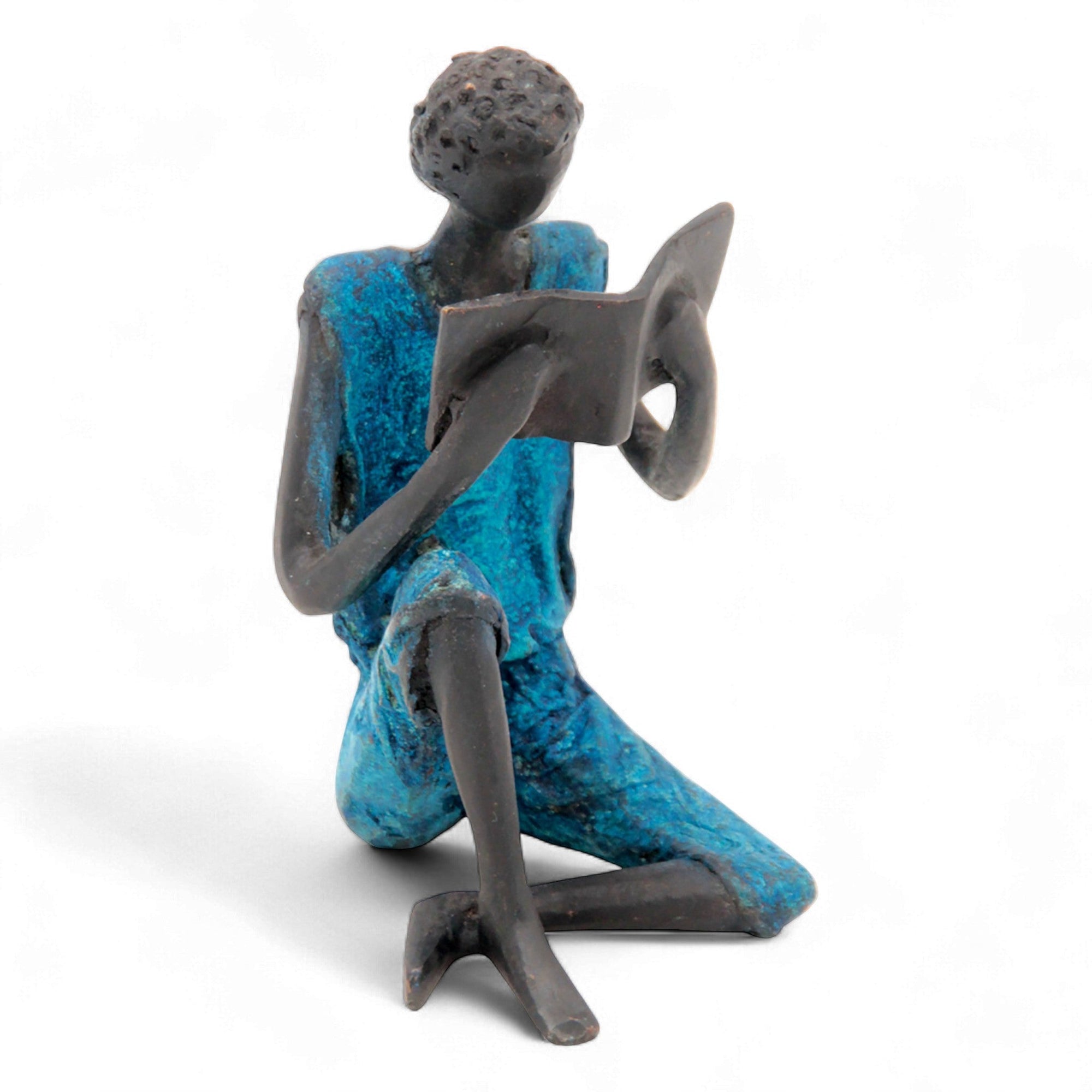 Bronze assis à poser 25 cm bleu n°1 