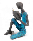 Bronze assis à poser 25 cm bleu n°1 