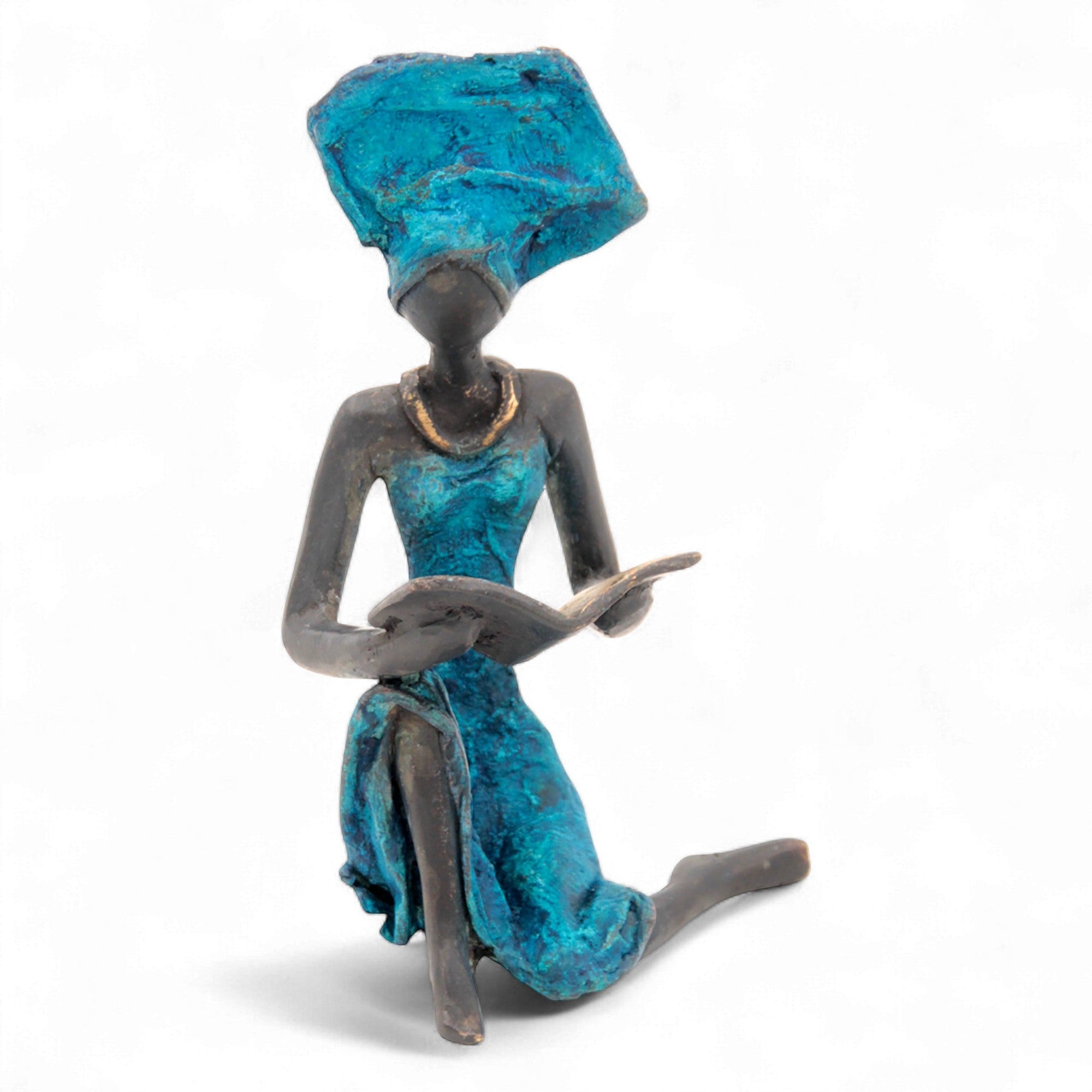 Bronze assis à poser 25 cm bleu n°2 
