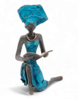 Bronze assis à poser 25 cm bleu n°2 