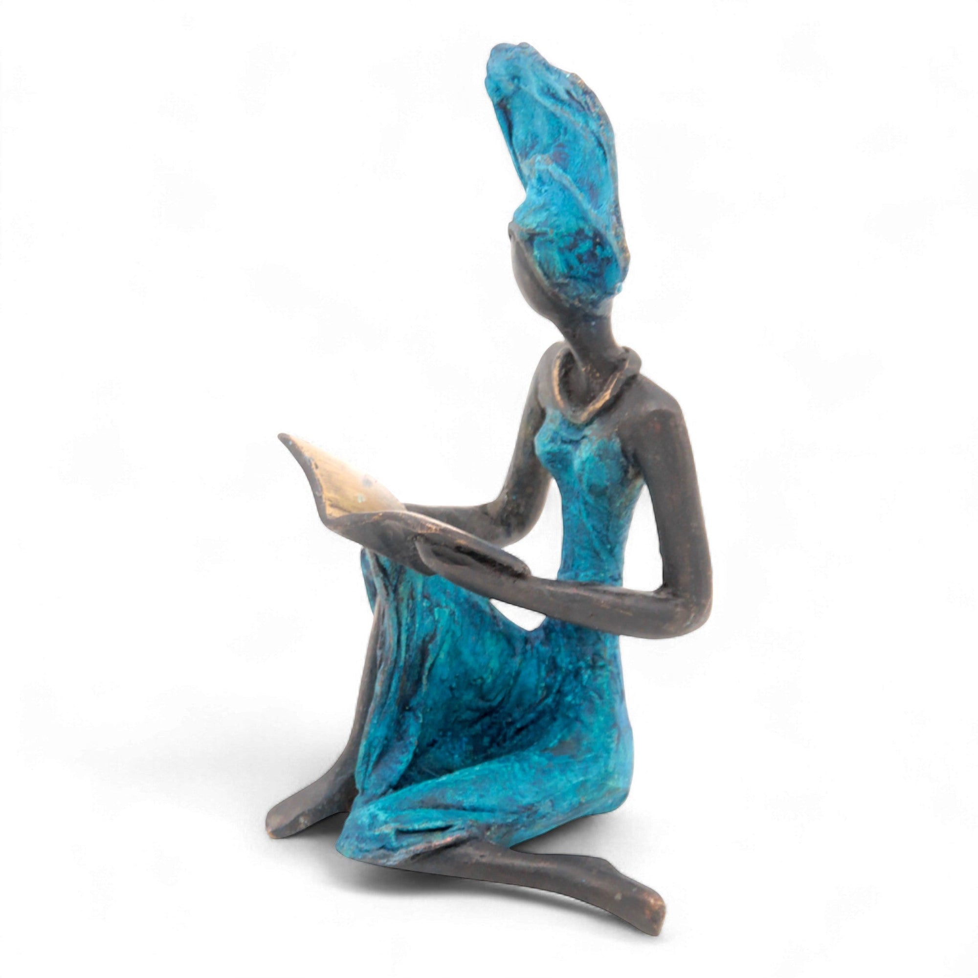 Bronze assis à poser 25 cm bleu n°2 