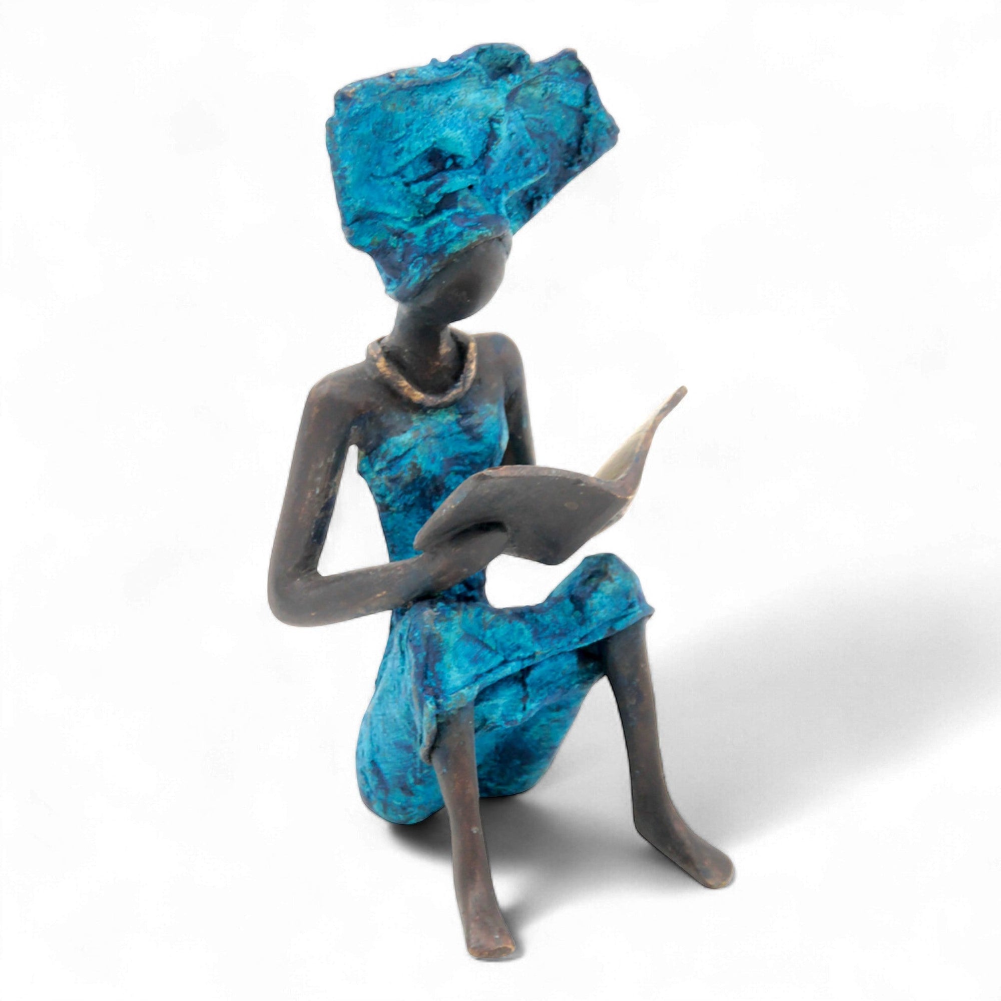 Bronze assis à poser 25 cm bleu n°4 