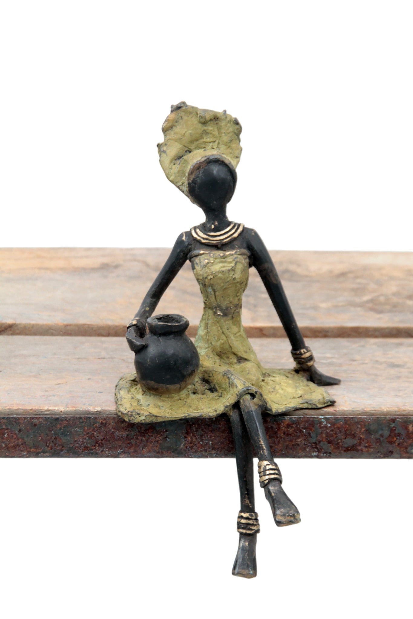 Bronze assis 15 cm vert n°1 