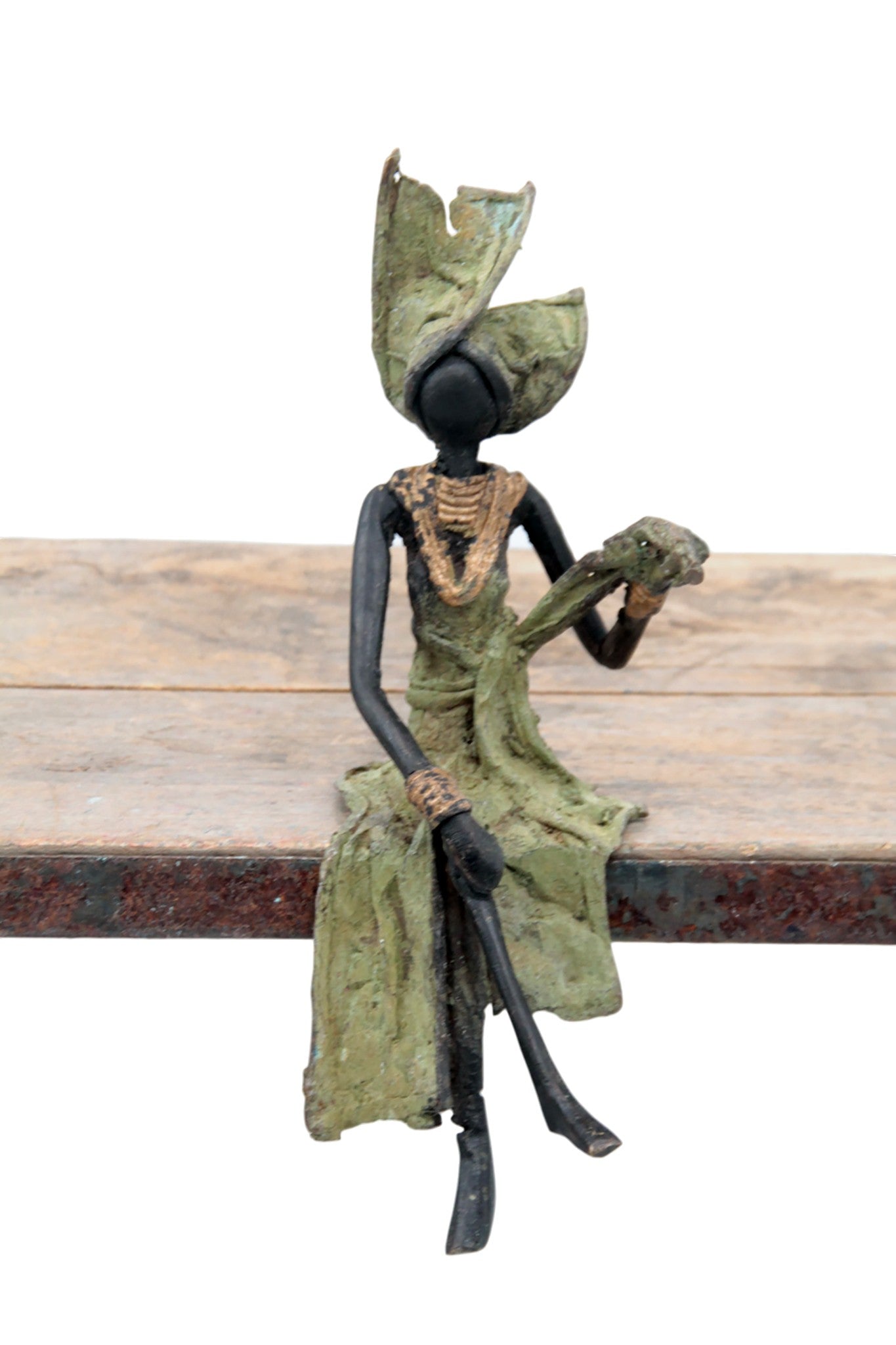 Bronze assis 20 cm vert n°5 