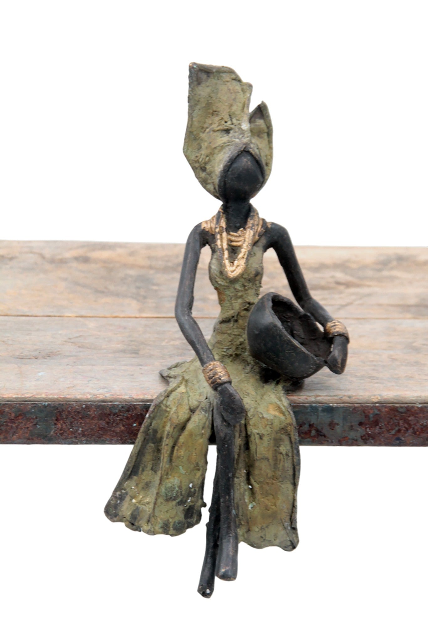 Bronze assis 20 cm vert n°6 