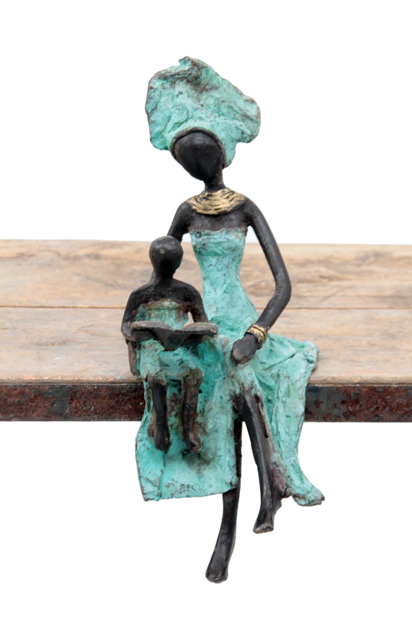 Bronze assis 20 cm turquoise n°6 