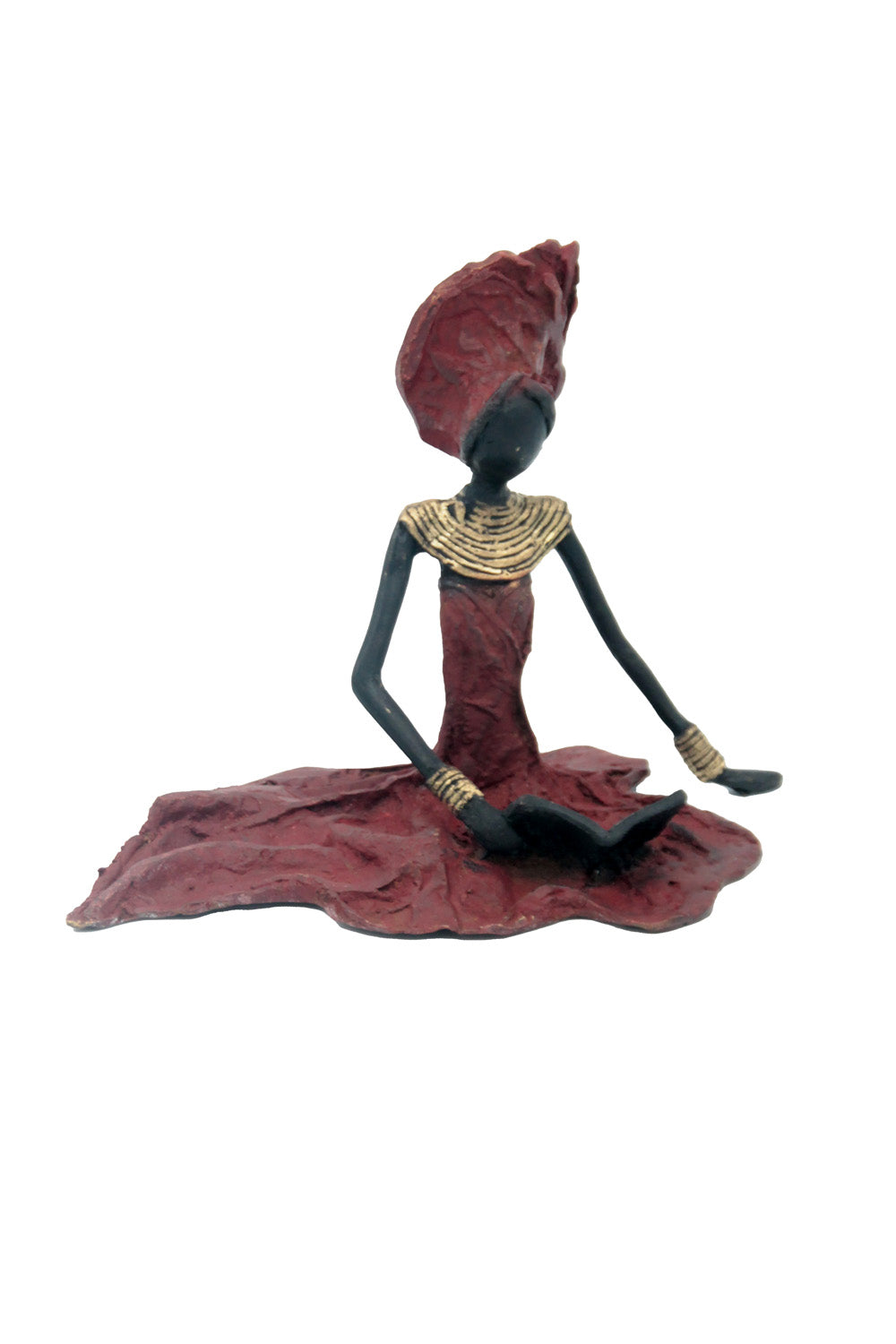 Bronze assis au sol 25 cm rouge n°8 Bronzes d&#39;Afrique